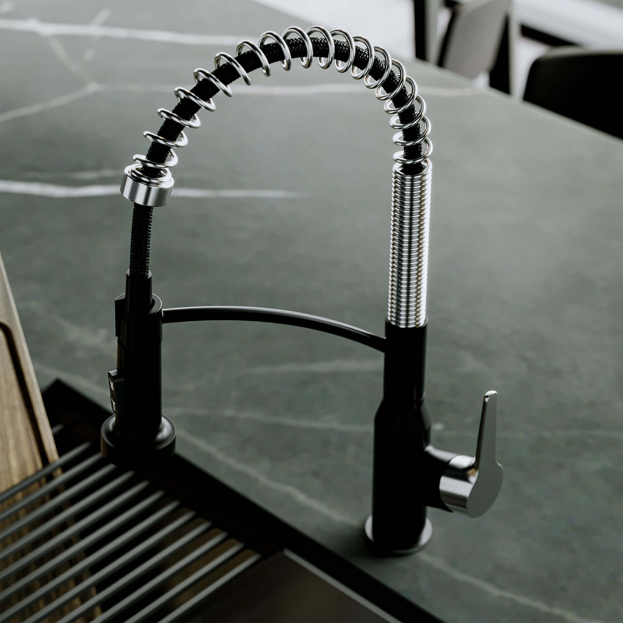 Alternate Image for Karran Scottsdale 1.8 GPM Single Lever Handle Lead-free Brass ADA Kitchen Faucet, Pull-Down, Matte Black & Spot-Free Stainless Steel, KKF210MBSFSS