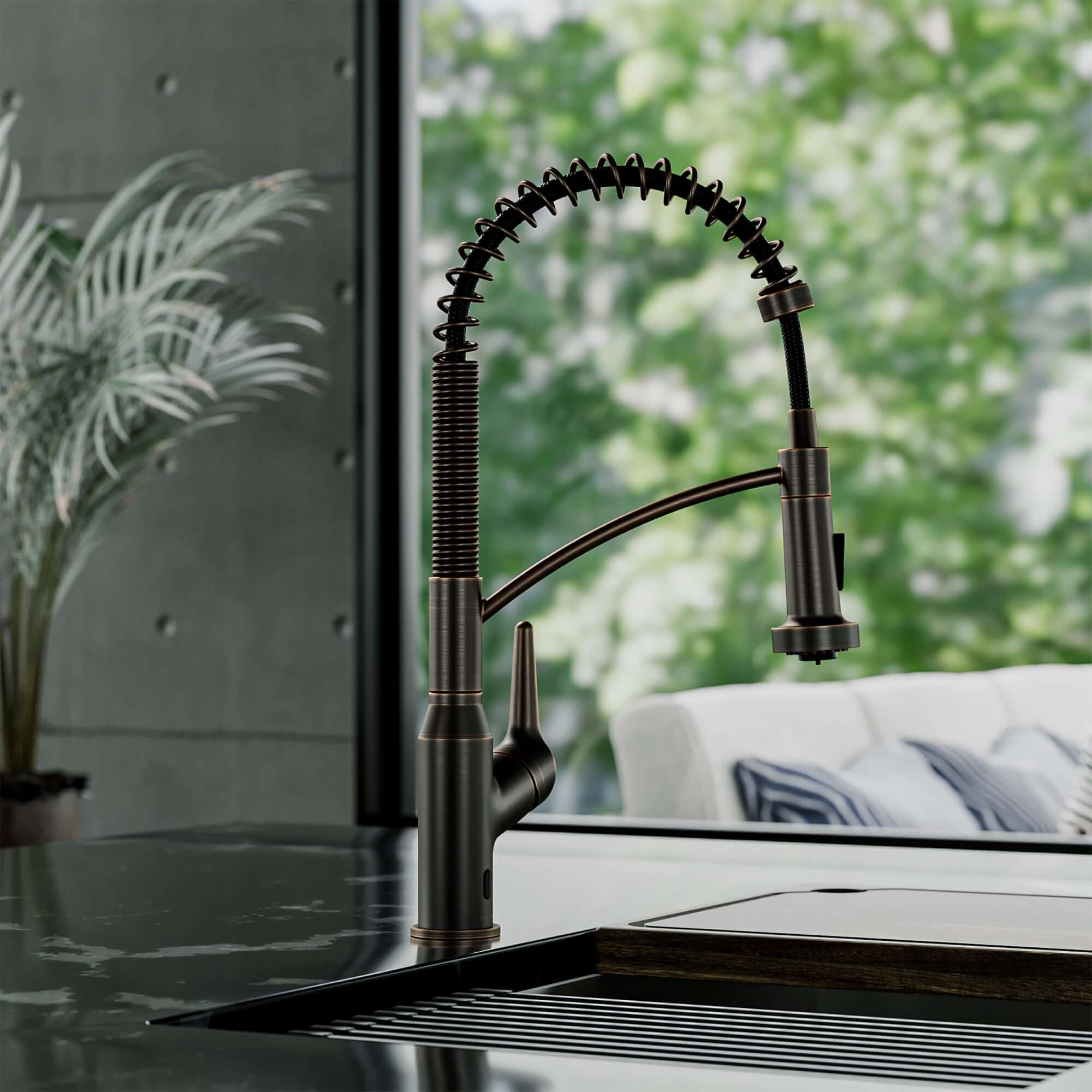 Alternative View of Karran Alston 1.8 GPM Single Lever Handle Lead-free Brass ADA Touchless Kitchen Faucet, Pull-Down, Oil Rubbed Bronze, KKF215ORB