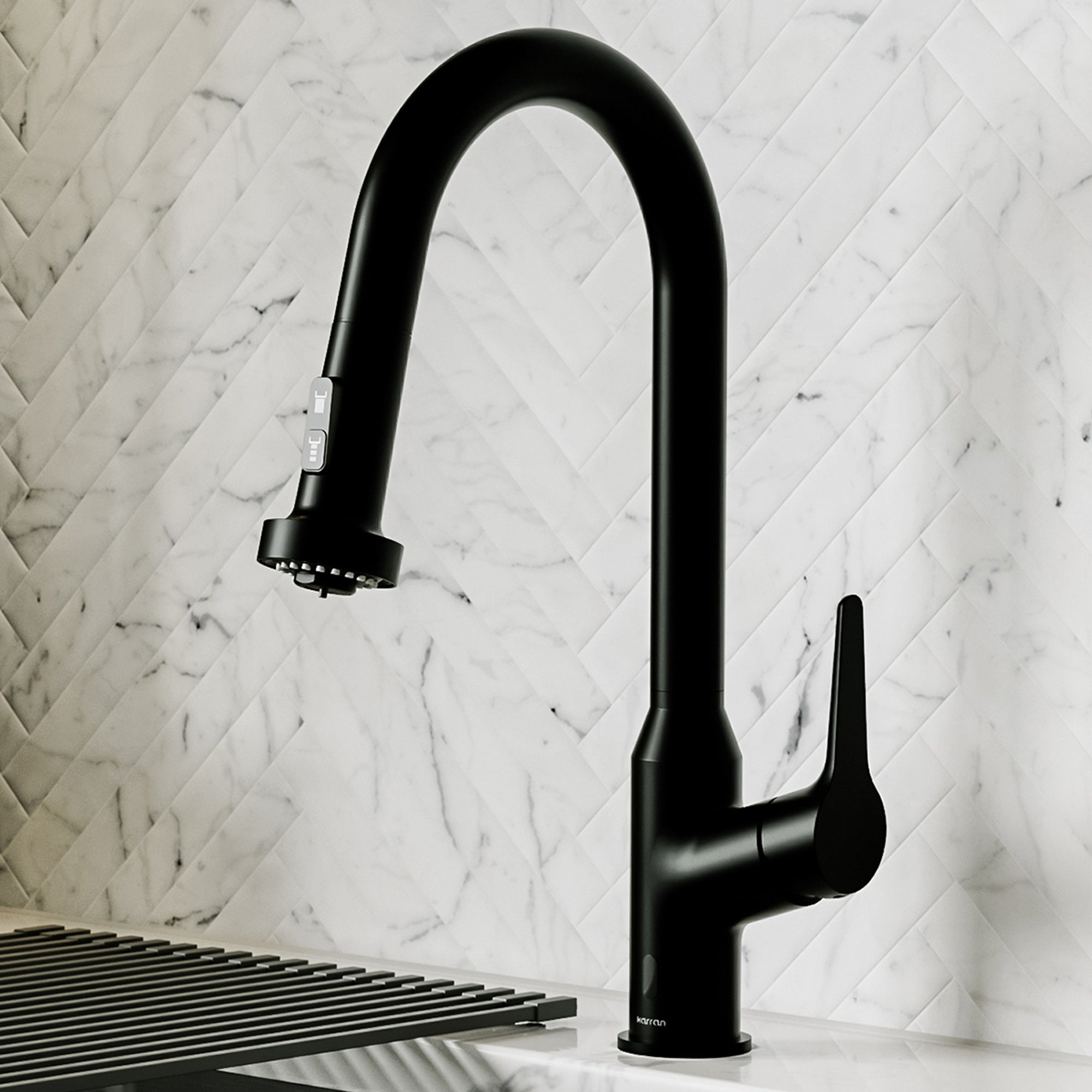 Karran scottsdale touchless pull-down kitchen faucet matte black lifestyle image