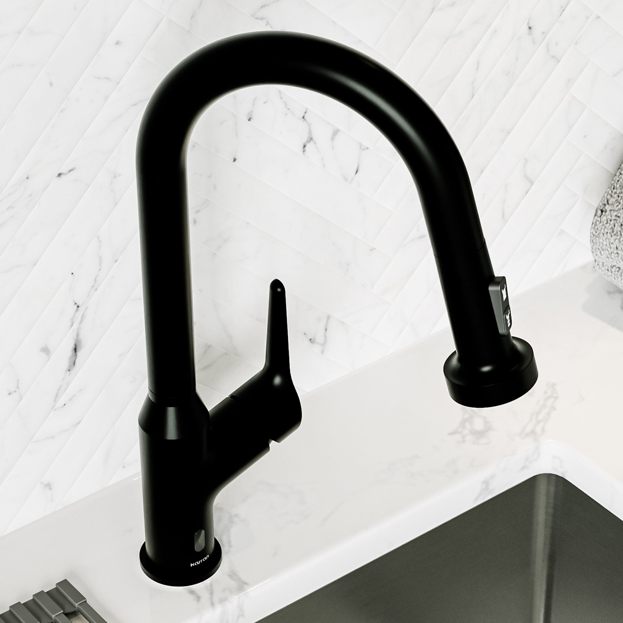 Karran scottsdale touchless pull-down kitchen faucet matte black lifestyle image