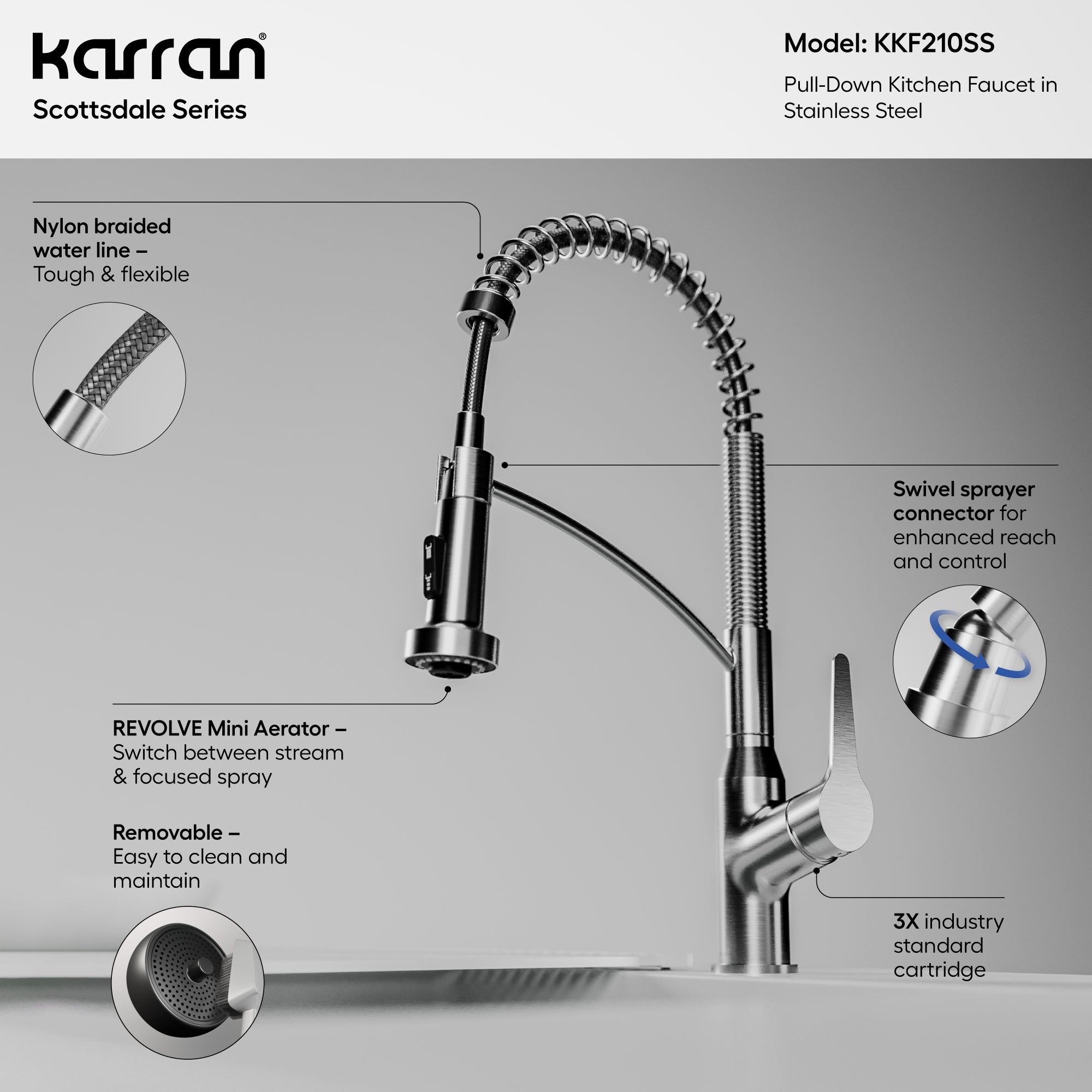 Alternative View of Karran Scottsdale Single Lever Handle Lead-free Brass ADA Kitchen Faucet, Pull Down, Stainless Steel, KKF210SS