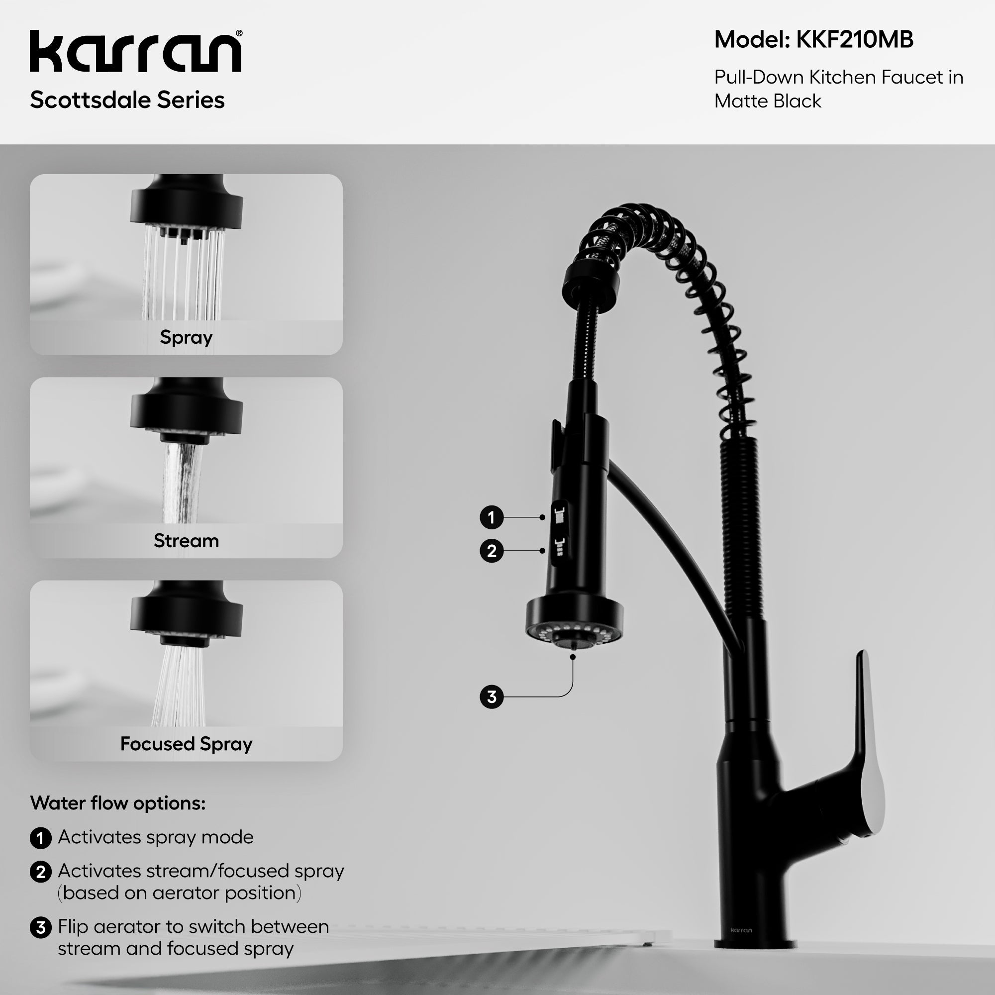 Alternative View of Karran Scottsdale Single Lever Handle Lead-free Brass ADA Kitchen Faucet, Pull Down, Matte Black, KKF210MB