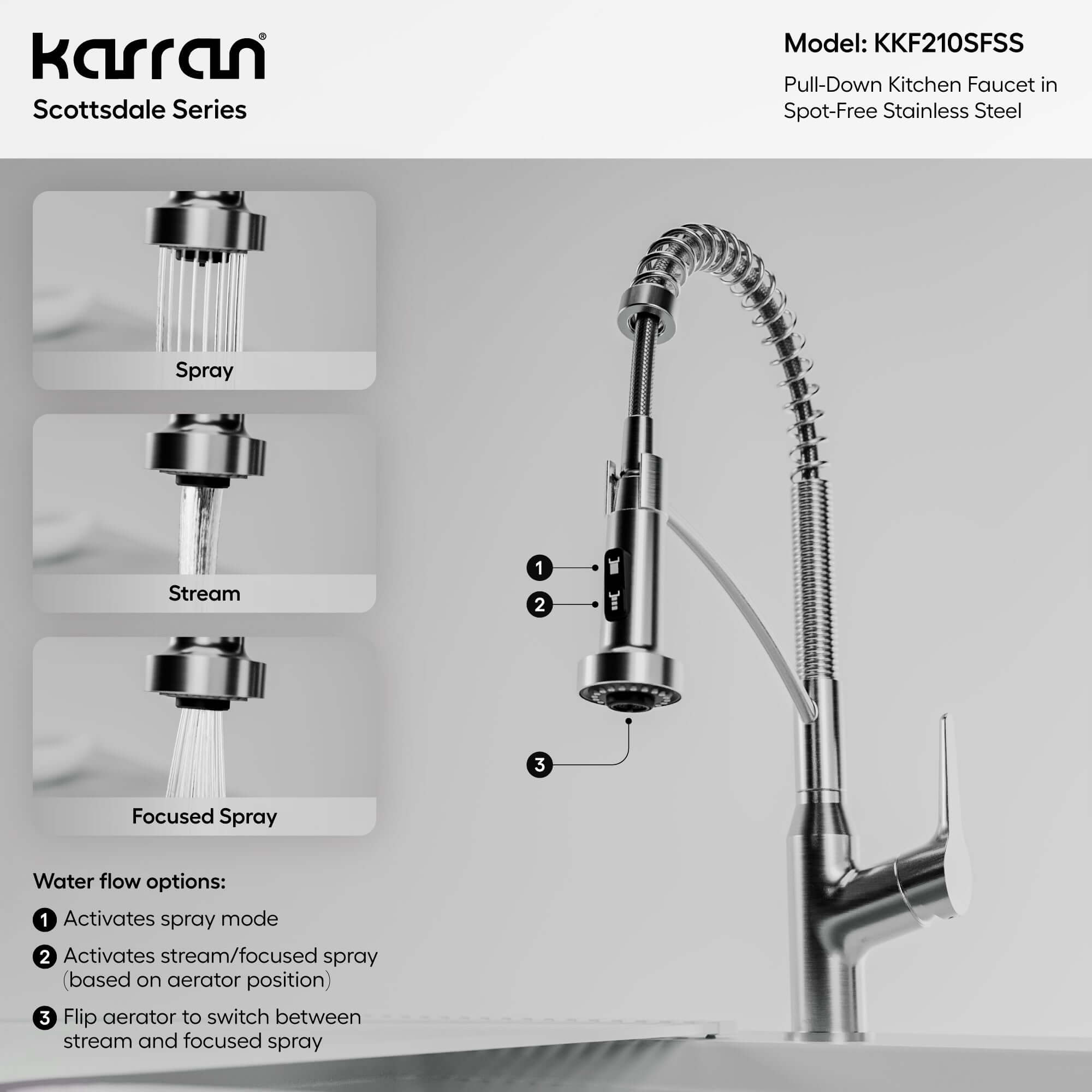 Alternate Image for Karran Scottsdale 1.8 GPM Single Lever Handle Lead-free Brass ADA Kitchen Faucet, Pull-Down, Spot-Free Stainless Steel, KKF210SFSS