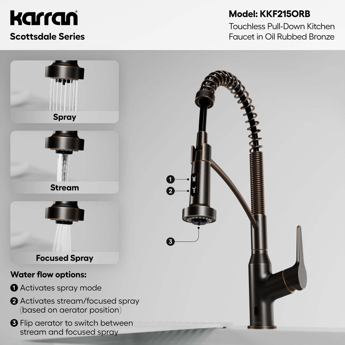 Alternative View of Karran Alston 1.8 GPM Single Lever Handle Lead-free Brass ADA Touchless Kitchen Faucet, Pull-Down, Oil Rubbed Bronze, KKF215ORB
