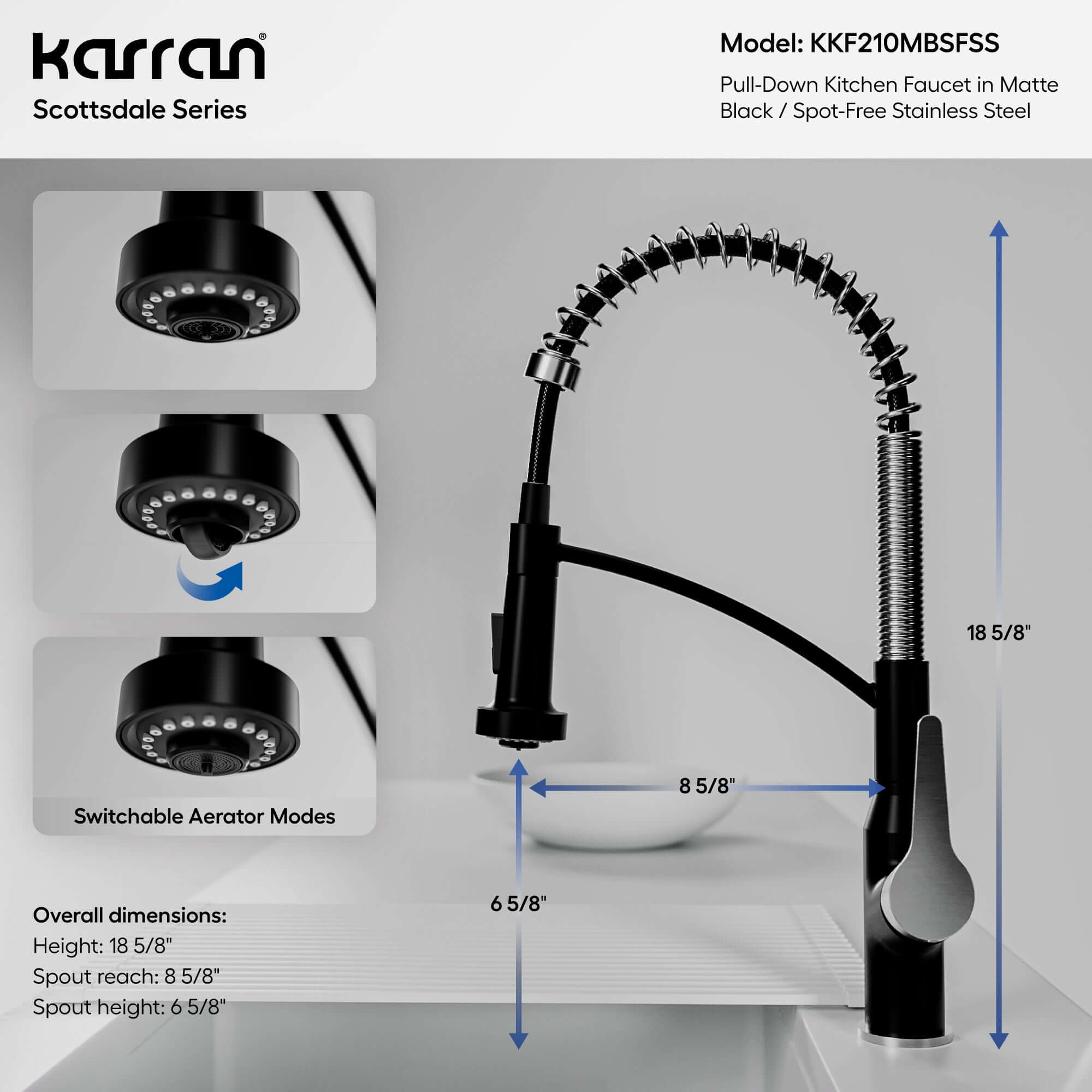 Alternate Image for Karran Scottsdale 1.8 GPM Single Lever Handle Lead-free Brass ADA Kitchen Faucet, Pull-Down, Matte Black & Spot-Free Stainless Steel, KKF210MBSFSS