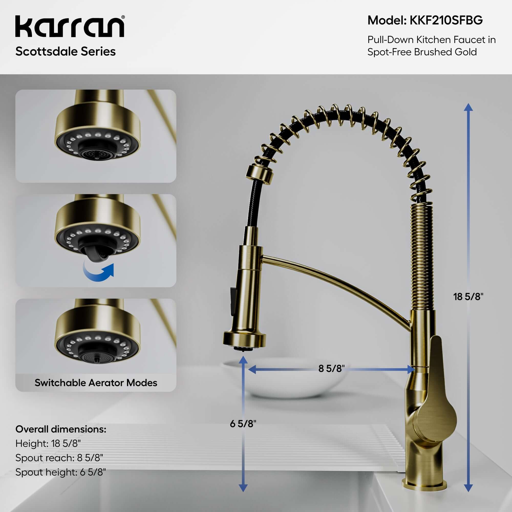 Alternate Image for Karran Scottsdale 1.8 GPM Single Lever Handle Lead-free Brass ADA Kitchen Faucet, Pull-Down, Spot-Free Brushed Gold, KKF210SFBG