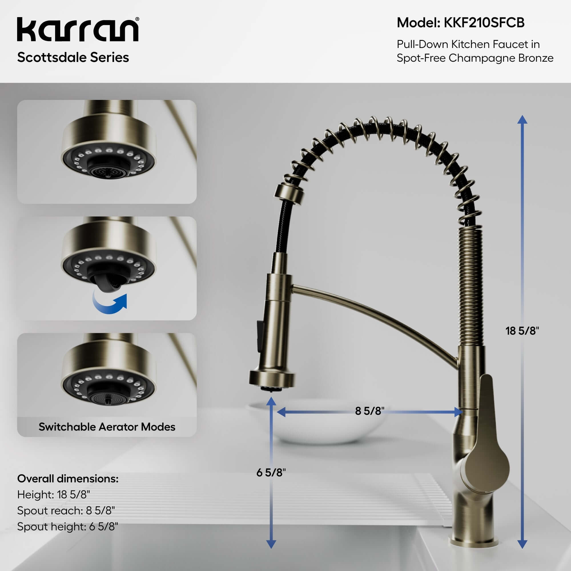 Alternate Image for Karran Scottsdale 1.8 GPM Single Lever Handle Lead-free Brass ADA Kitchen Faucet, Pull-Down, Spot-Free Champagne Bronze, KKF210SFCB