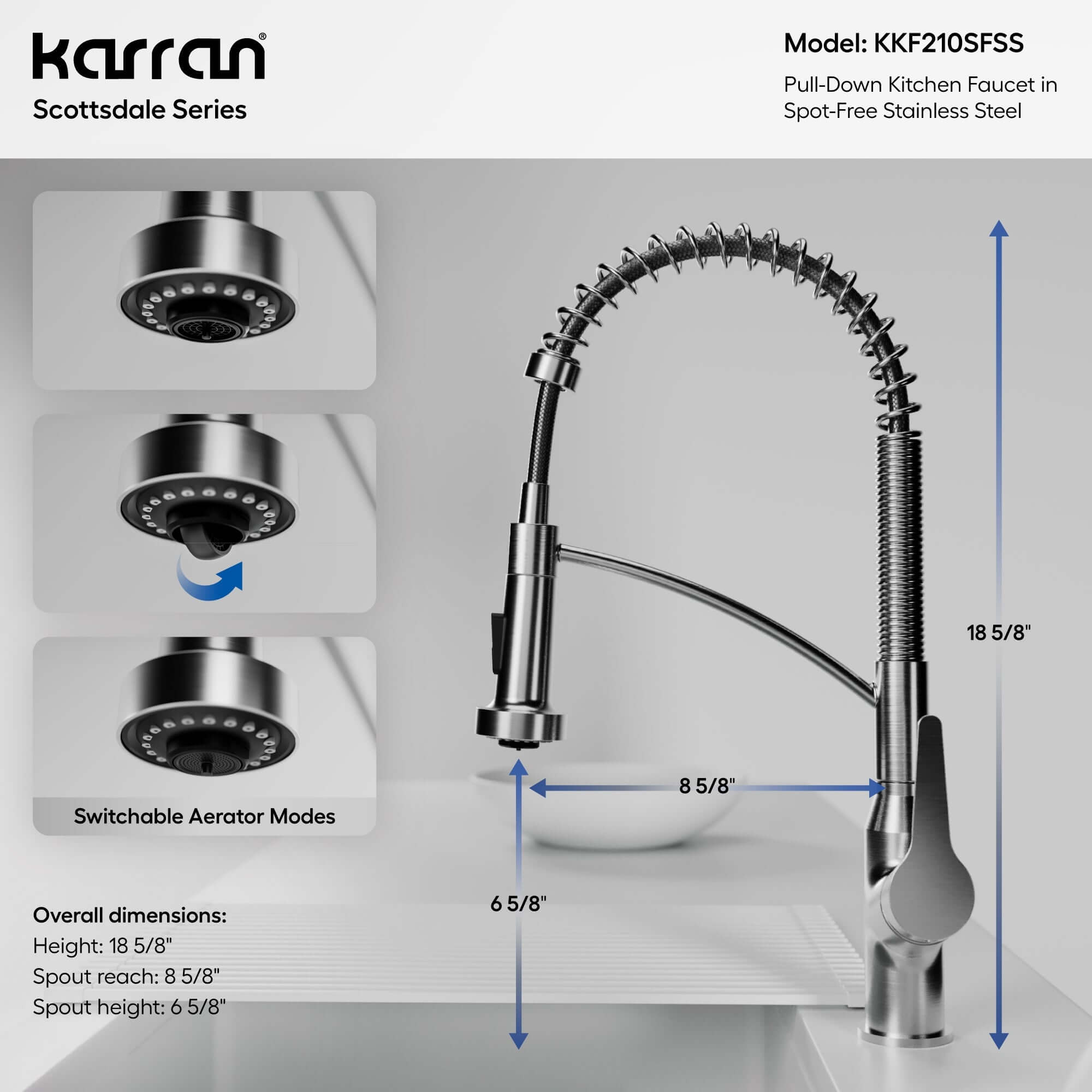 Alternate Image for Karran Scottsdale 1.8 GPM Single Lever Handle Lead-free Brass ADA Kitchen Faucet, Pull-Down, Spot-Free Stainless Steel, KKF210SFSS