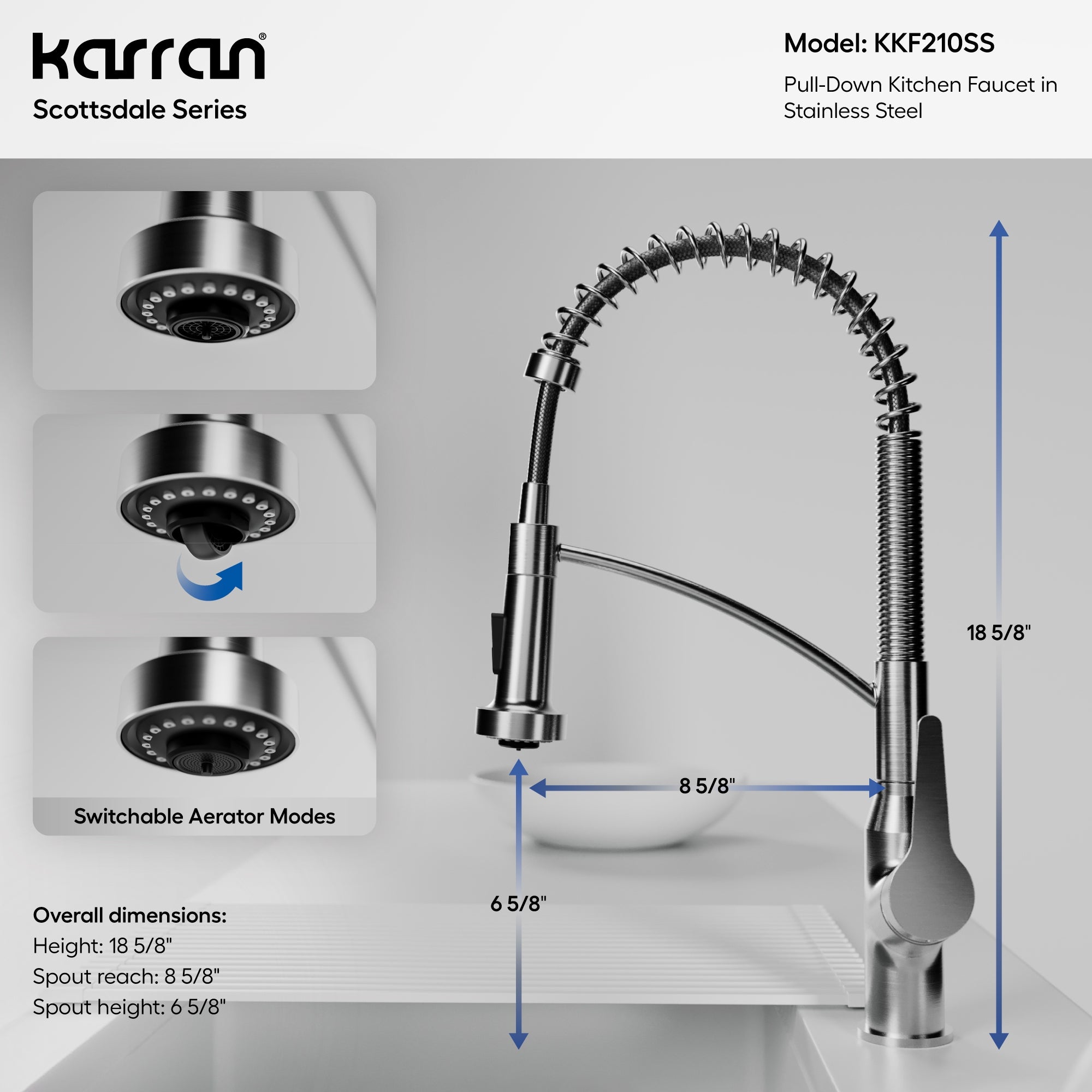 Alternative View of Karran Scottsdale Single Lever Handle Lead-free Brass ADA Kitchen Faucet, Pull Down, Stainless Steel, KKF210SS