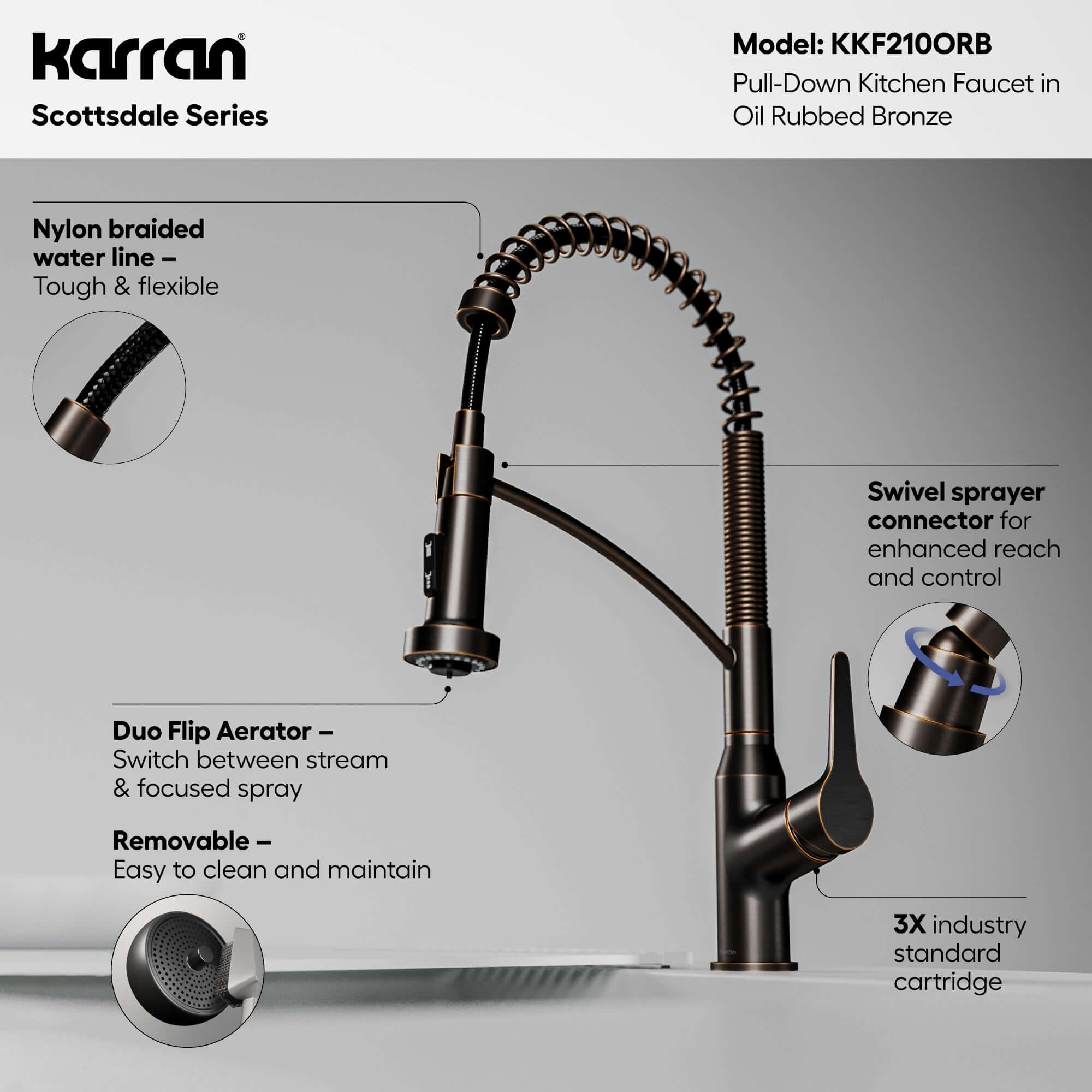 Alternative View of Karran Scottsdale 1.8 GPM Single Lever Handle Lead-free Brass ADA Kitchen Faucet, Pull-Down Kitchen, Oil Rubbed Bronze, KKF210ORB