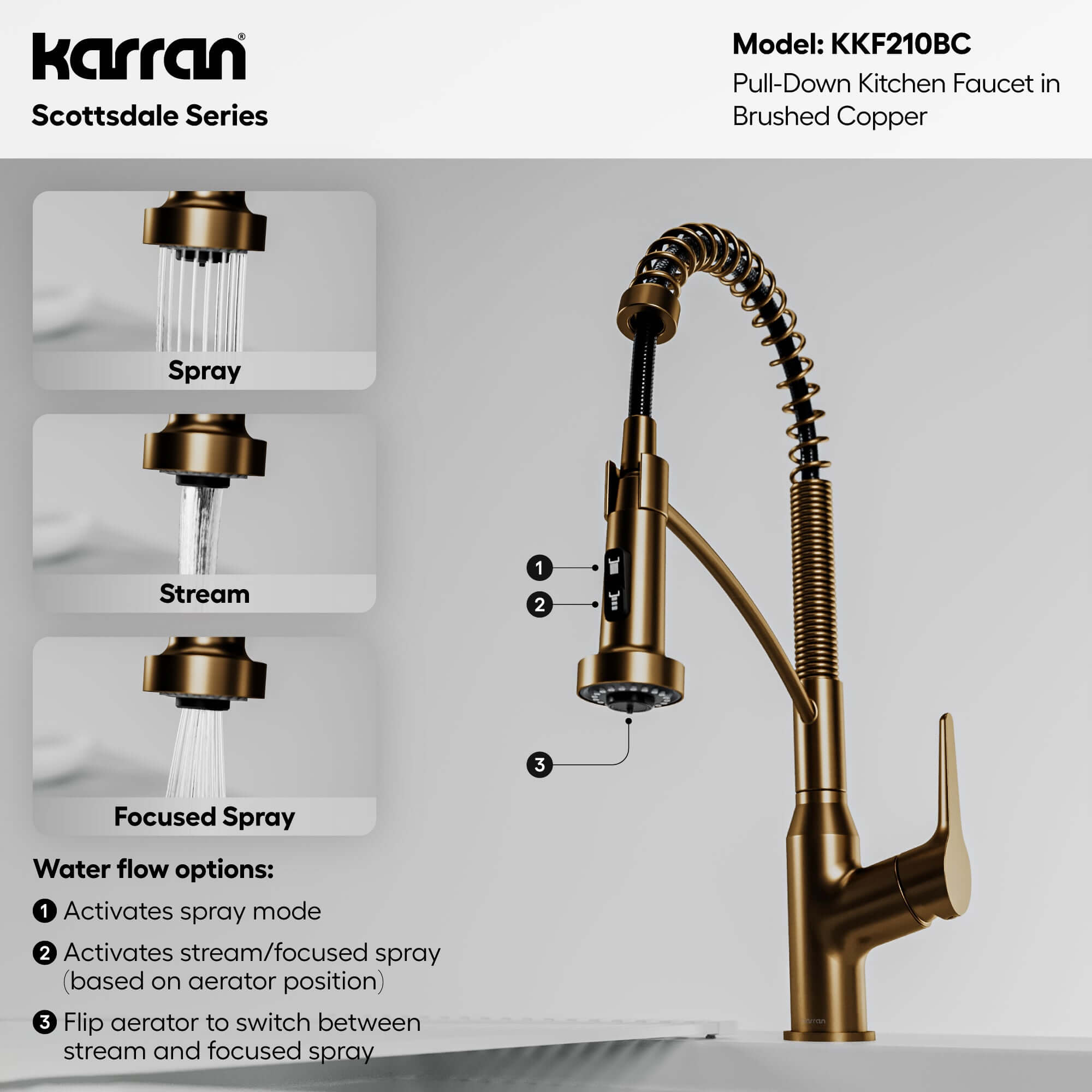Alternative View of Karran Scottsdale 1.8 GPM Single Lever Handle Lead-free Brass ADA Kitchen Faucet, Pull-Down, Brushed Copper, KKF210BC