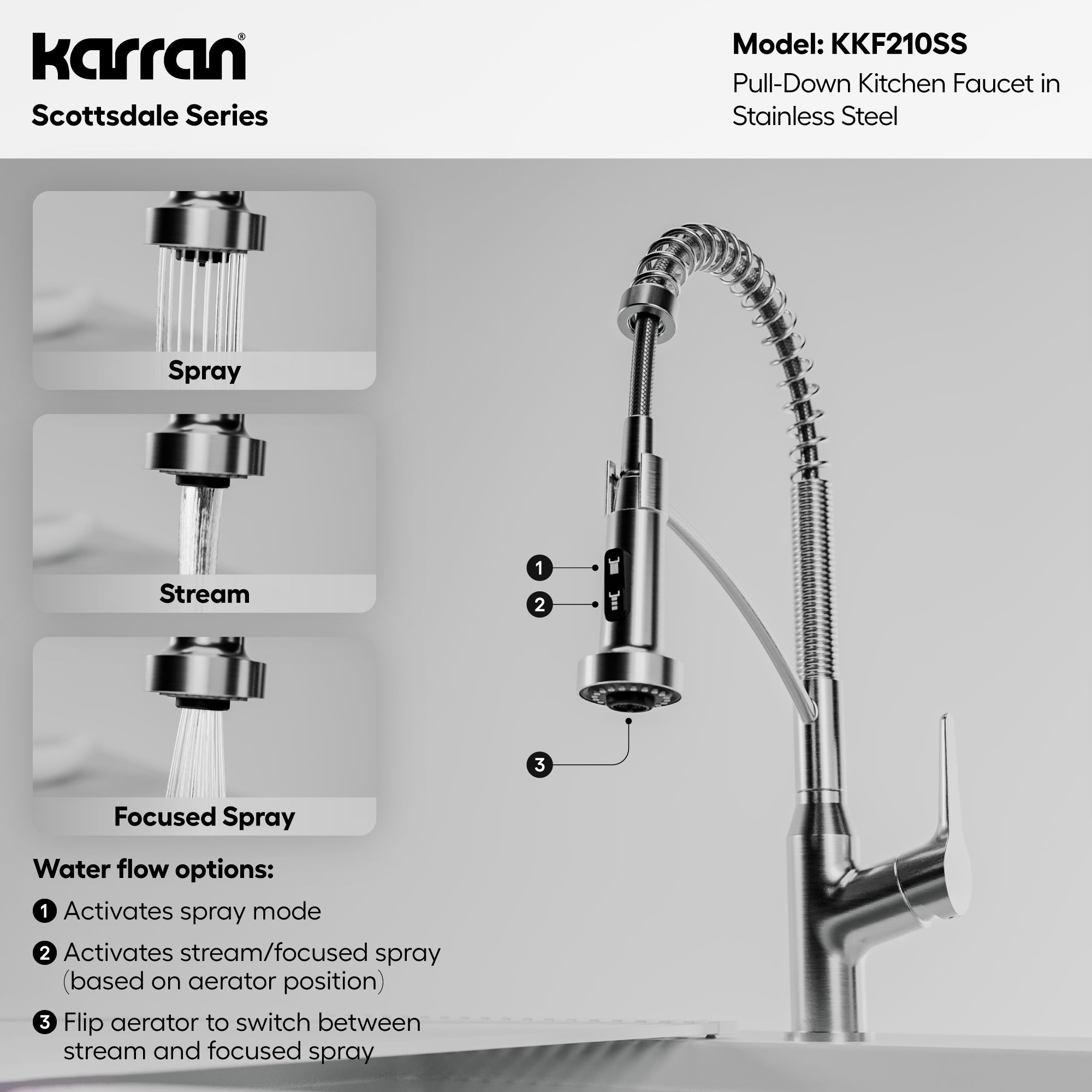 Alternative View of Karran Scottsdale Single Lever Handle Lead-free Brass ADA Kitchen Faucet, Pull Down, Stainless Steel, KKF210SS