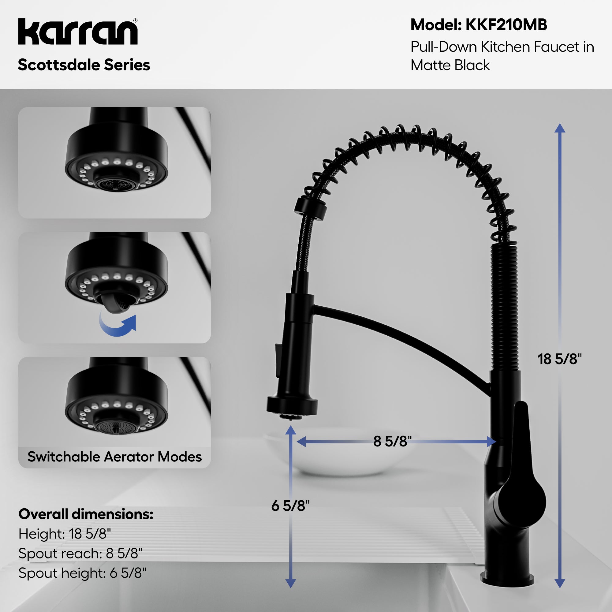 Alternative View of Karran Scottsdale Single Lever Handle Lead-free Brass ADA Kitchen Faucet, Pull Down, Matte Black, KKF210MB