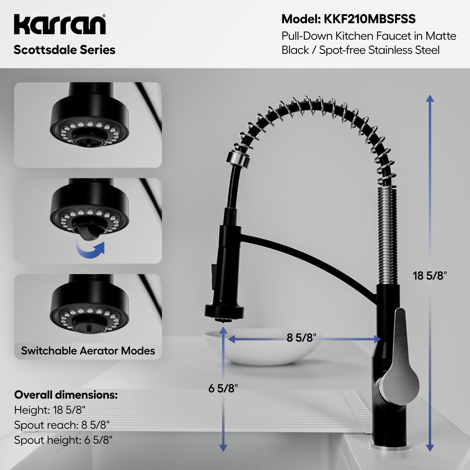 Alternative View of Karran Scottsdale 1.8 GPM Single Lever Handle Lead-free Brass ADA Kitchen Faucet, Pull-Down, Matte Black & Spot-Free Stainless Steel, KKF210MBSFSS