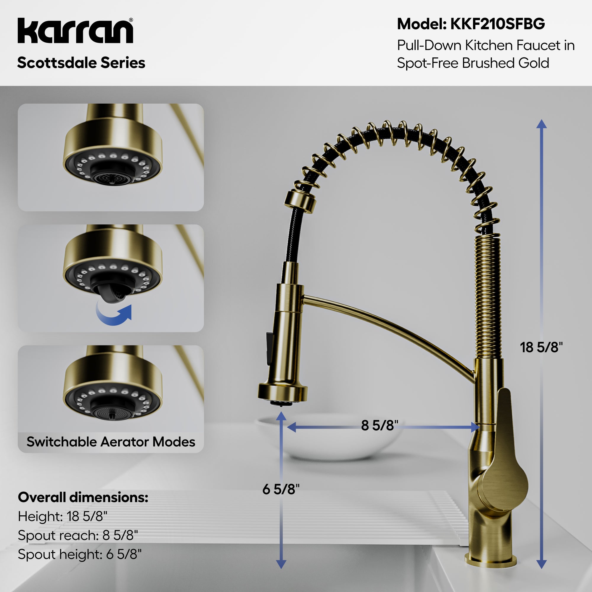 Alternative View of Karran Scottsdale 1.8 GPM Single Lever Handle Lead-free Brass ADA Kitchen Faucet, Pull-Down, Spot-Free Brushed Gold, KKF210SFBG