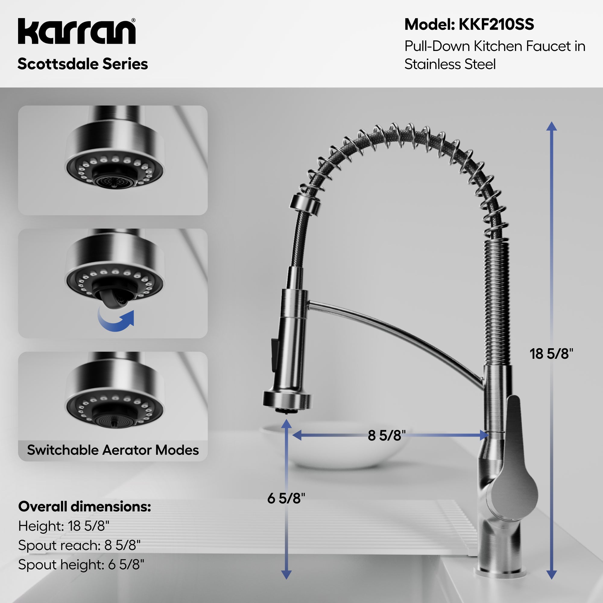 Alternative View of Karran Scottsdale Single Lever Handle Lead-free Brass ADA Kitchen Faucet, Pull Down, Stainless Steel, KKF210SS