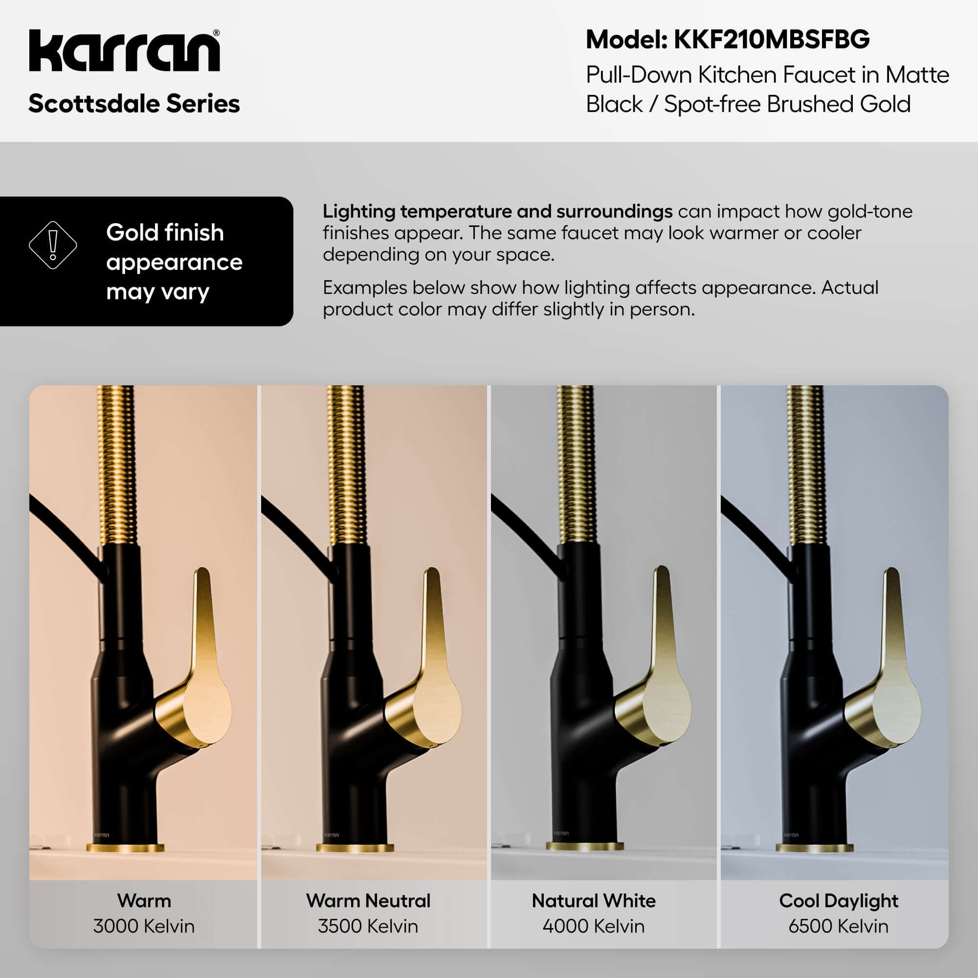 Alternative View of Karran Scottsdale 1.8 GPM Single Lever Handle Lead-free Brass ADA Kitchen Faucet, Pull-Down, Matte Black & Spot-Free Brushed Gold, KKF210MBSFBG