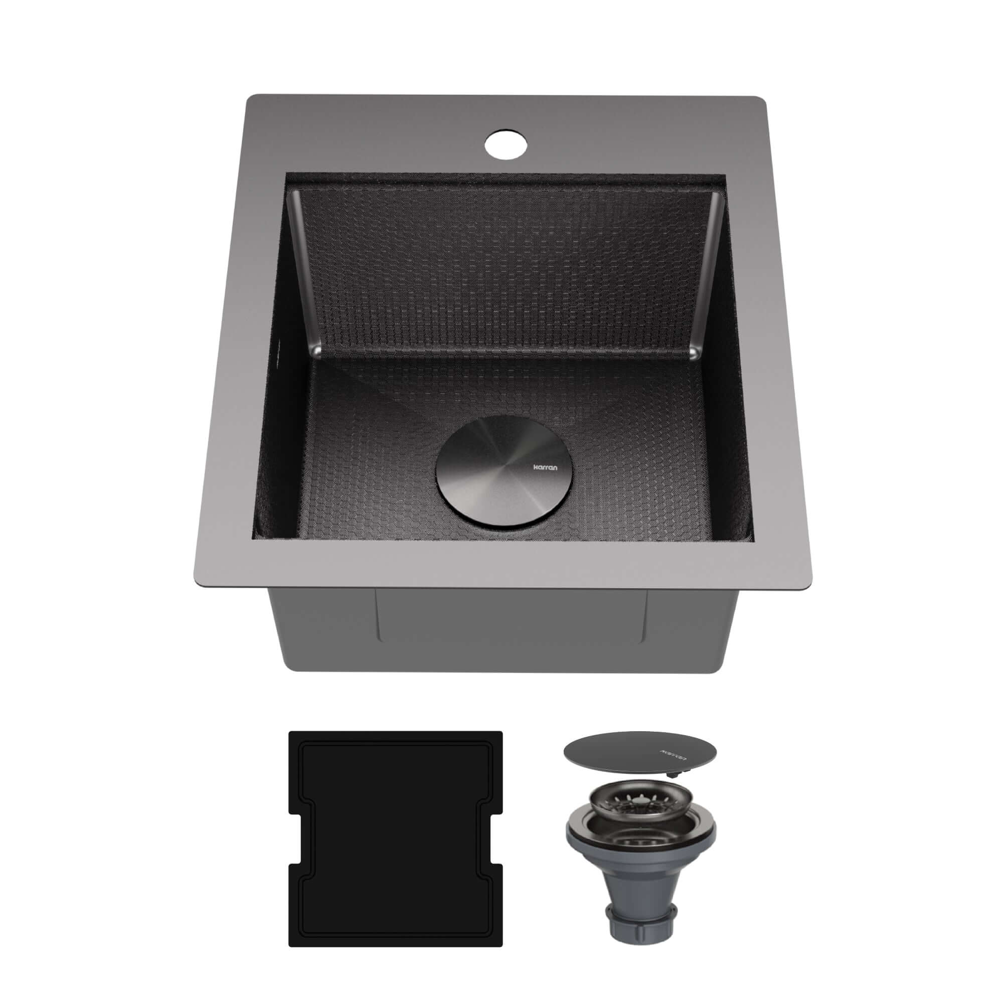 Alternate Image for Karran Matrix 17" Drop In/Topmount Stainless Steel Workstation Kitchen Sink with Accessories, Gunmetal Grey, 16 Gauge, HST1719SBGG