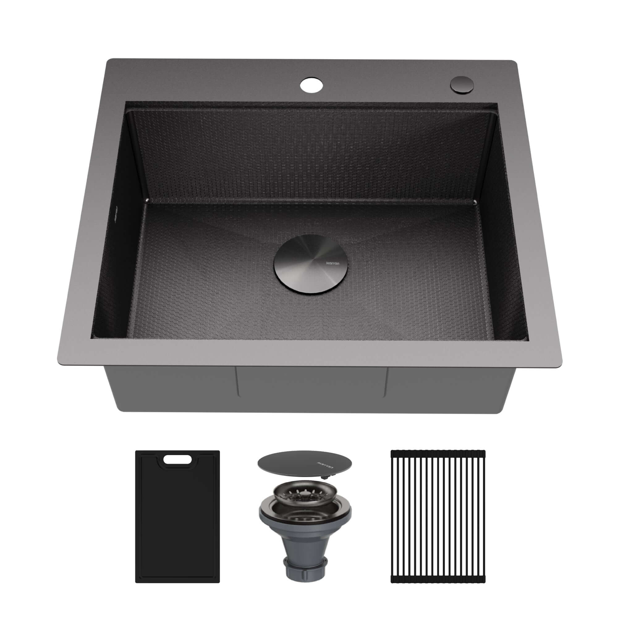 Alternate Image for Karran Matrix 25" Drop In/Topmount Stainless Steel Workstation Kitchen Sink with Accessories, Gunmetal Grey, 16 Gauge, HST2522SBGG