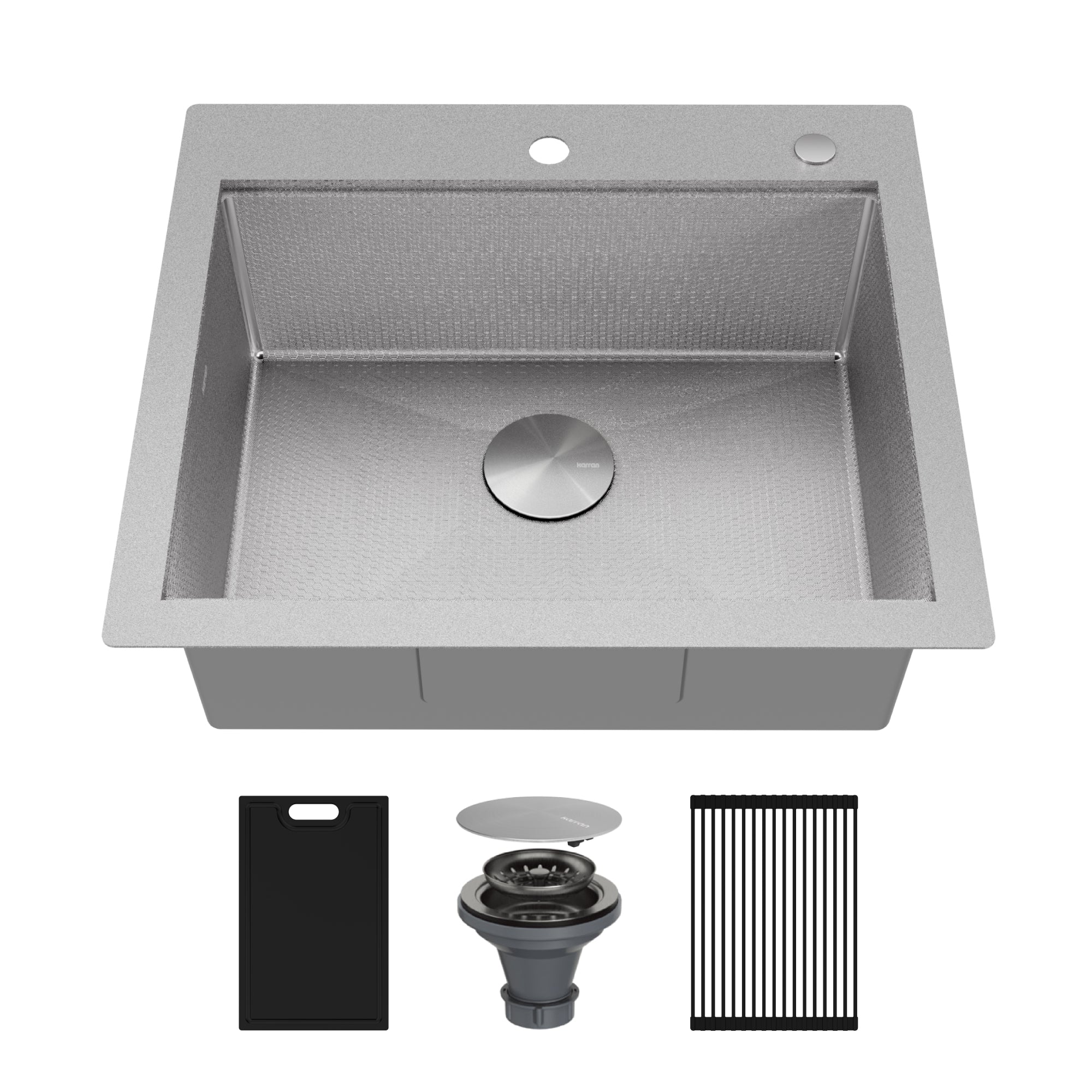 Karran Matrix 25" Drop In/Topmount Stainless Steel Workstation Kitchen Sink with Accessories, 16 Gauge, HST2522SBSS