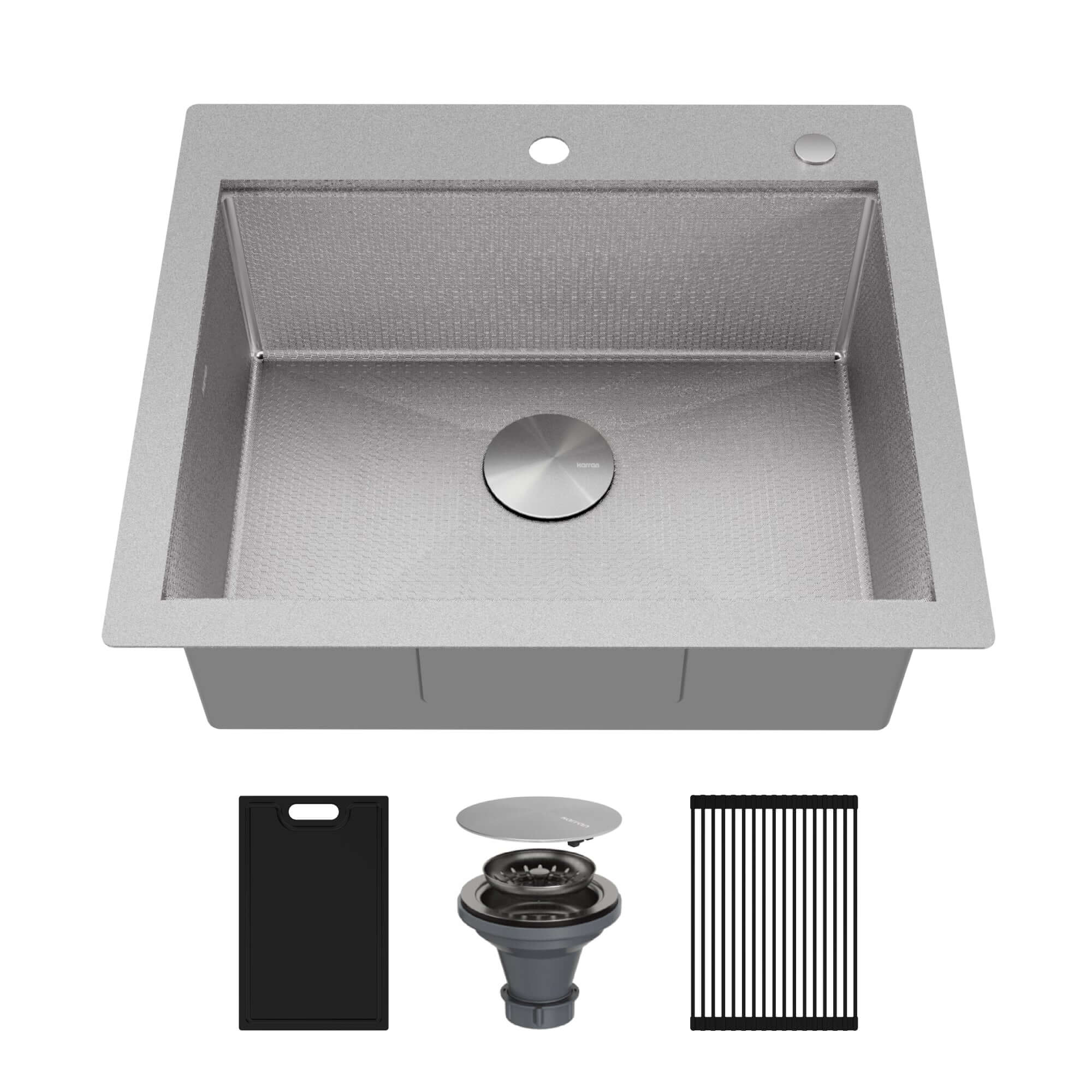 Alternate Image for Karran Matrix 25" Drop In/Topmount Stainless Steel Workstation Kitchen Sink with Accessories, 16 Gauge, HST2522SBSS