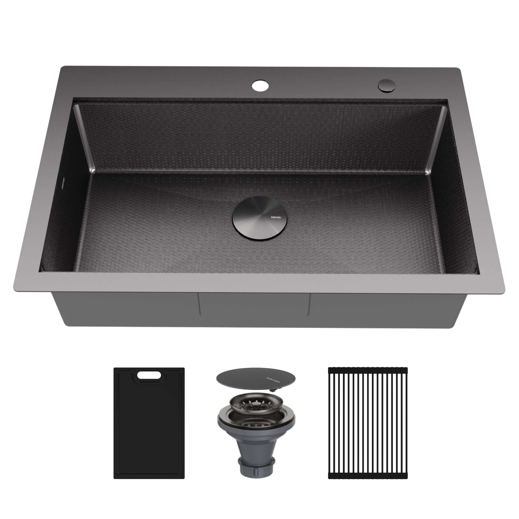Alternate Image for Karran Matrix 33" Drop In/Topmount Stainless Steel Workstation Kitchen Sink with Accessories, Gunmetal Grey, 16 Gauge, HST3322SBGG