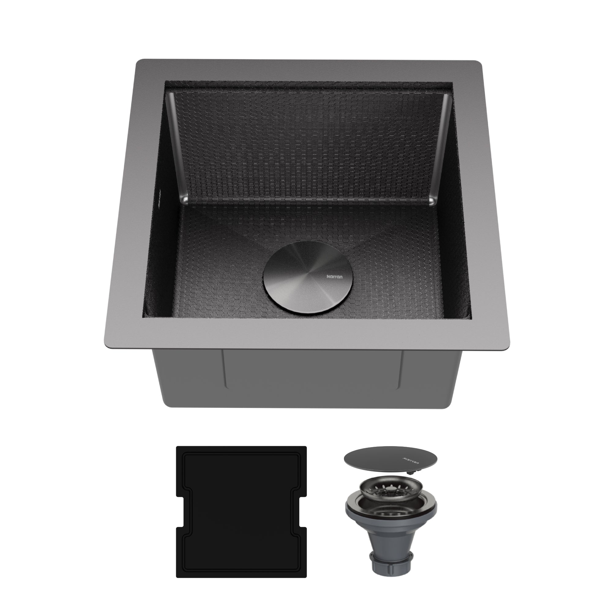 Karran Matrix 17" Undermount Stainless Steel Workstation Kitchen Sink with Accessories, Gunmetal Grey, 16 Gauge, HSU1717SBGG
