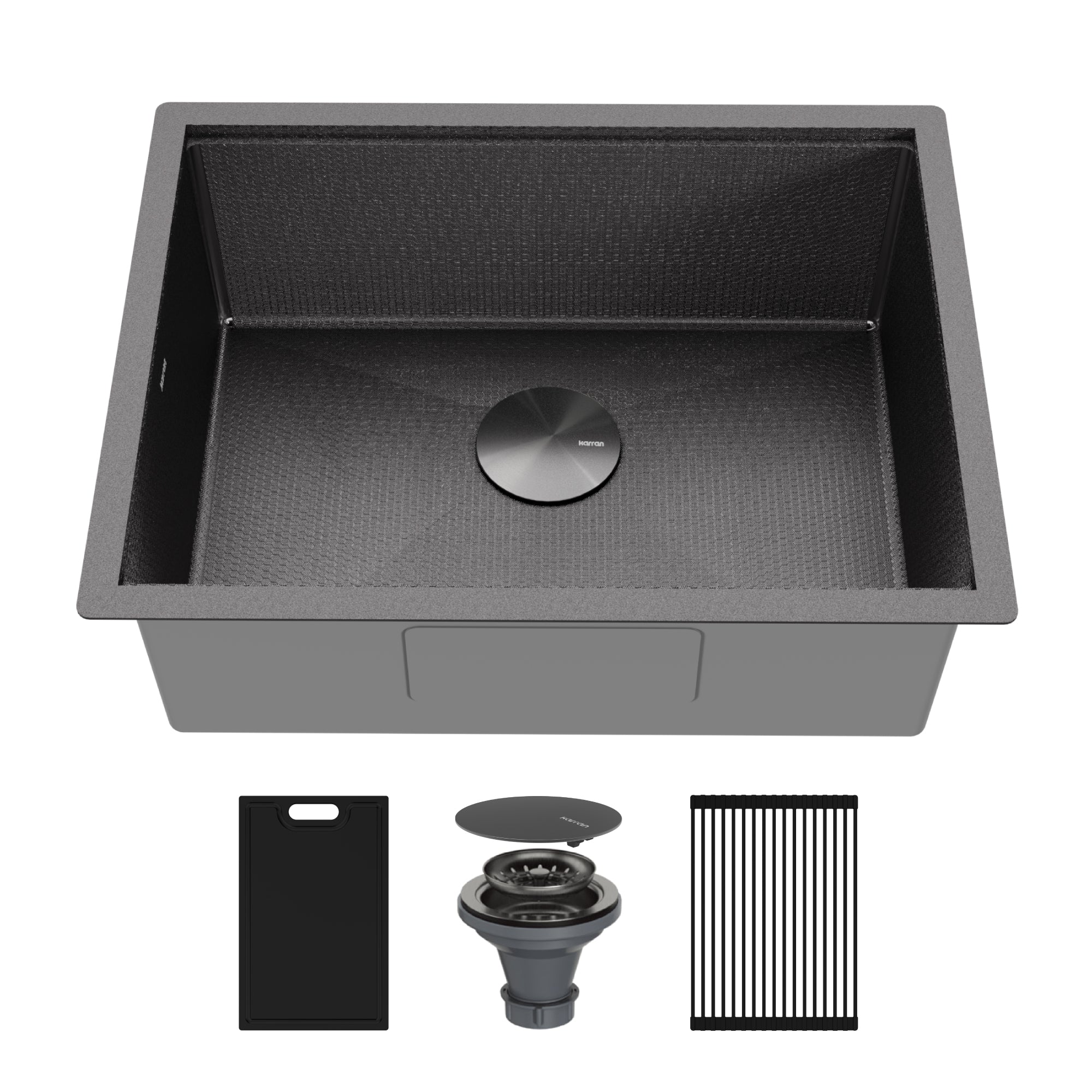 Karran Matrix 24" Undermount Stainless Steel Workstation Kitchen Sink with Accessories, Gunmetal Grey, 16 Gauge, HSU2419SBGG