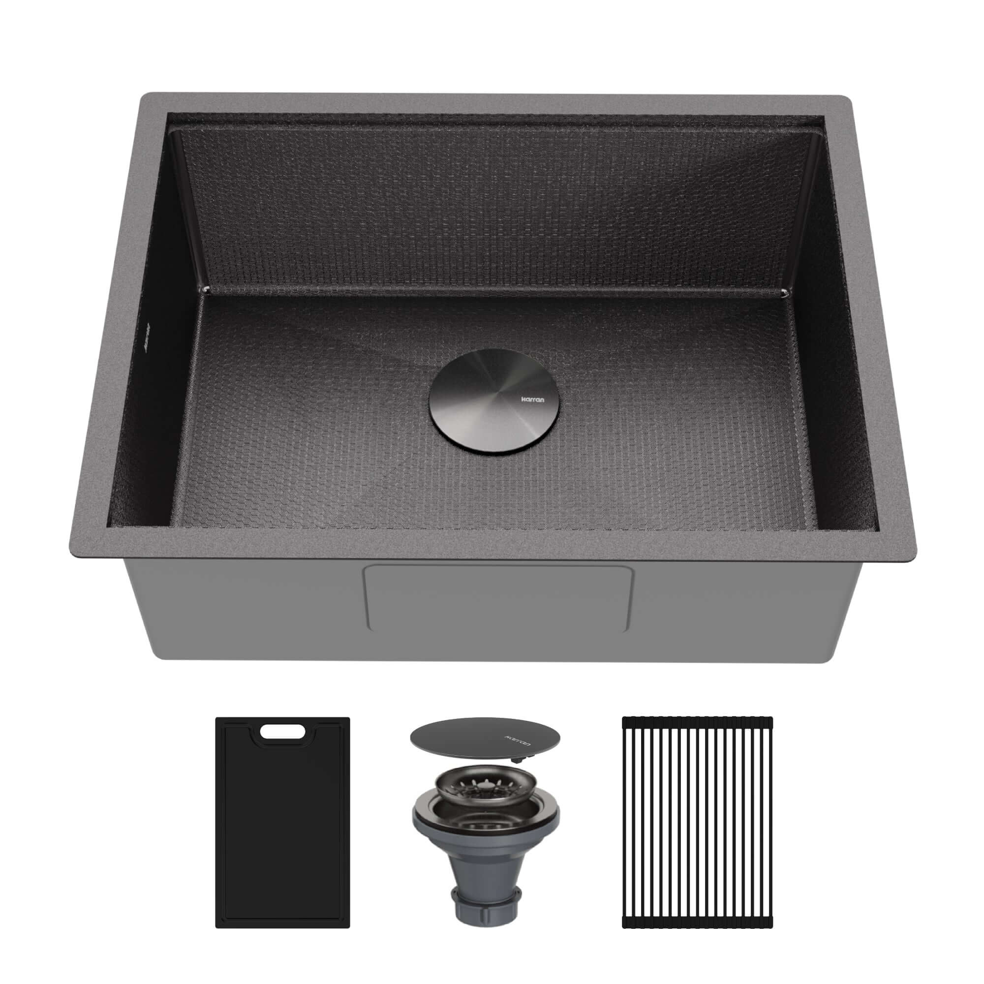 Alternate Image for Karran Matrix 24" Undermount Stainless Steel Workstation Kitchen Sink with Accessories, Gunmetal Grey, 16 Gauge, HSU2419SBGG