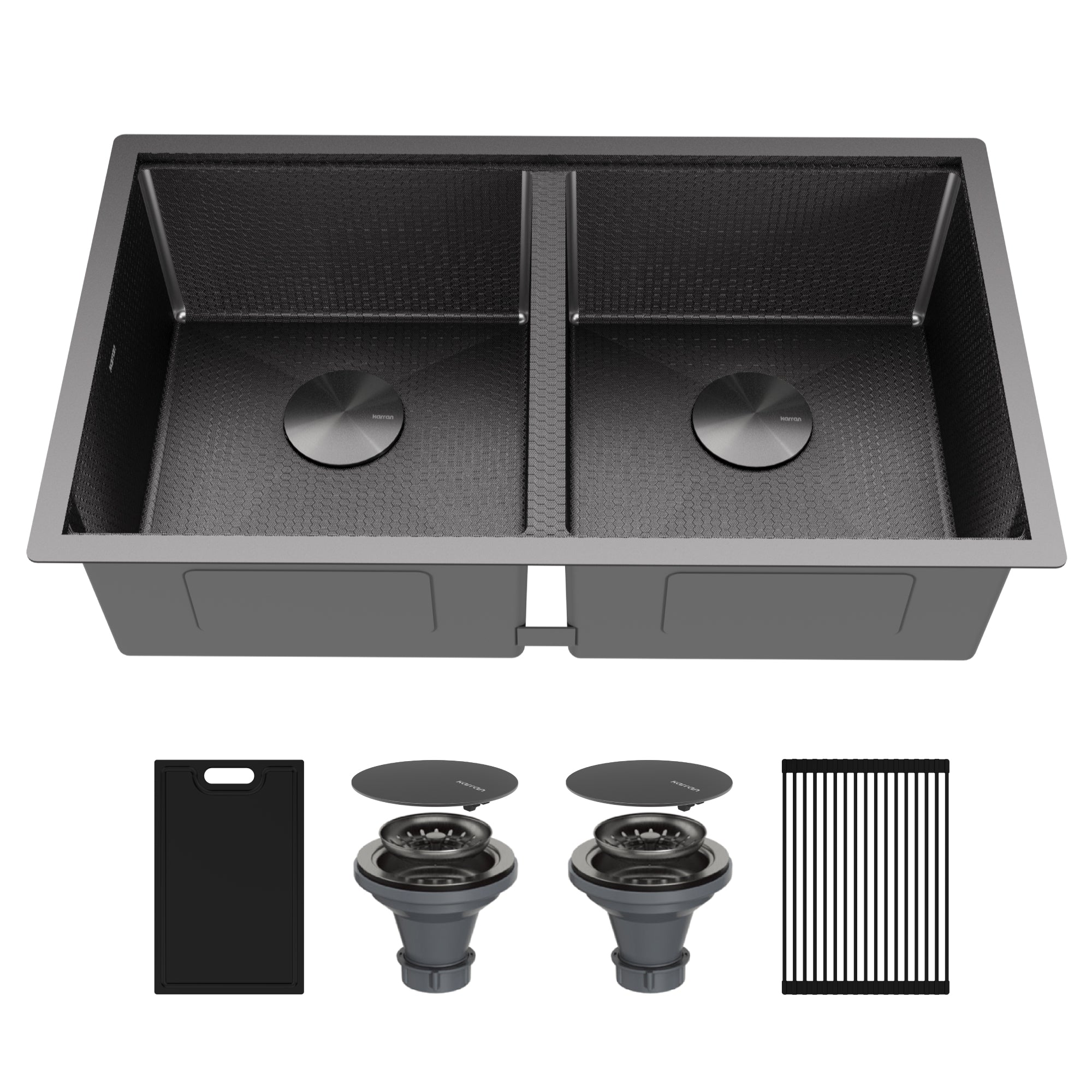 Alternate Image for Karran Matrix 32" Undermount Stainless Steel Workstation Kitchen Sink with Accessories, 50/50 Double Bowl, Gunmetal Grey, 16 Gauge, HSU3219DBGG