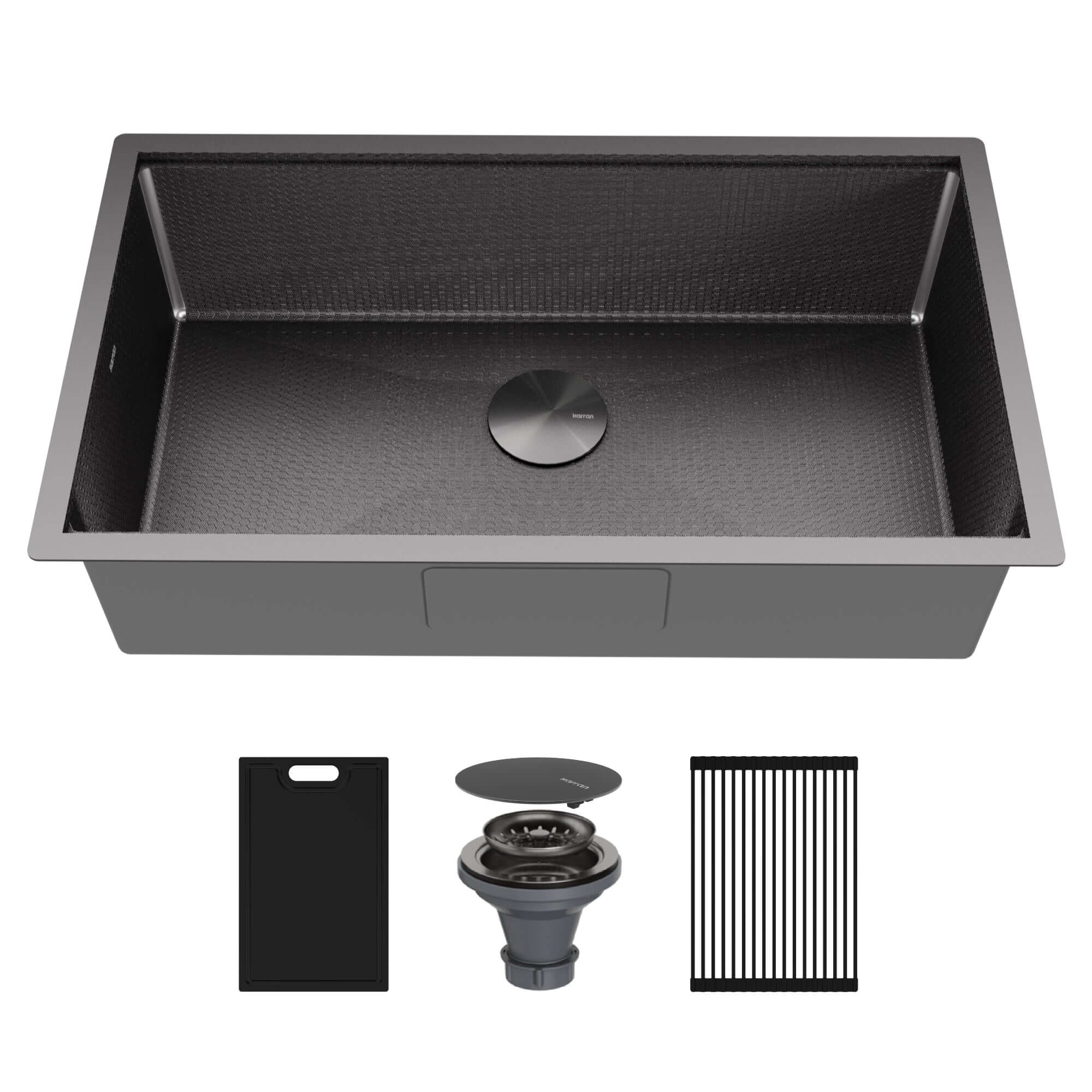 Alternate Image for Karran Matrix 32" Undermount Stainless Steel Workstation Kitchen Sink with Accessories, Gunmetal Grey, 16 Gauge, HSU3219SBGG