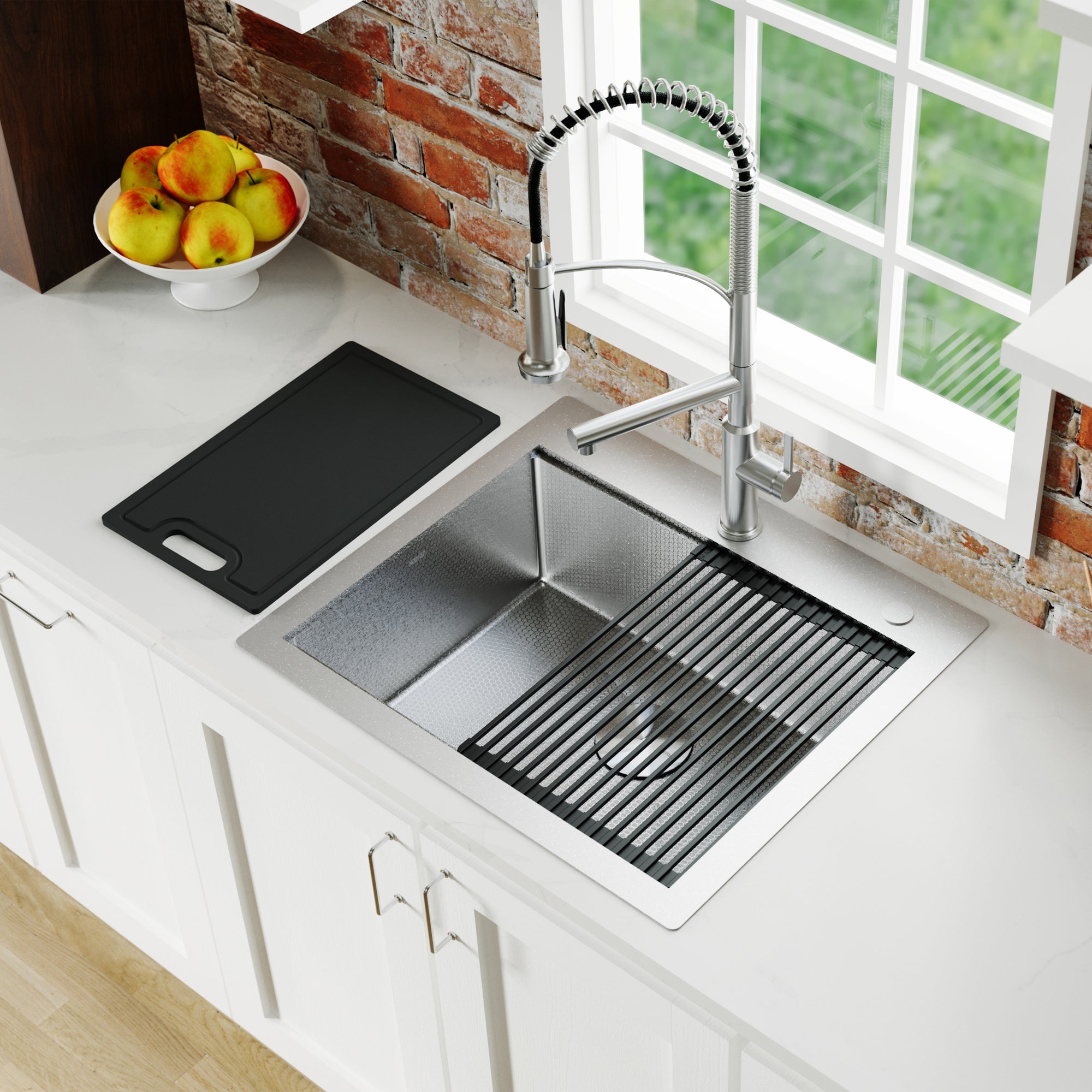 Alternate Image for Karran Matrix 25" Drop In/Topmount Stainless Steel Workstation Kitchen Sink with Accessories, 16 Gauge, HST2522SBSS