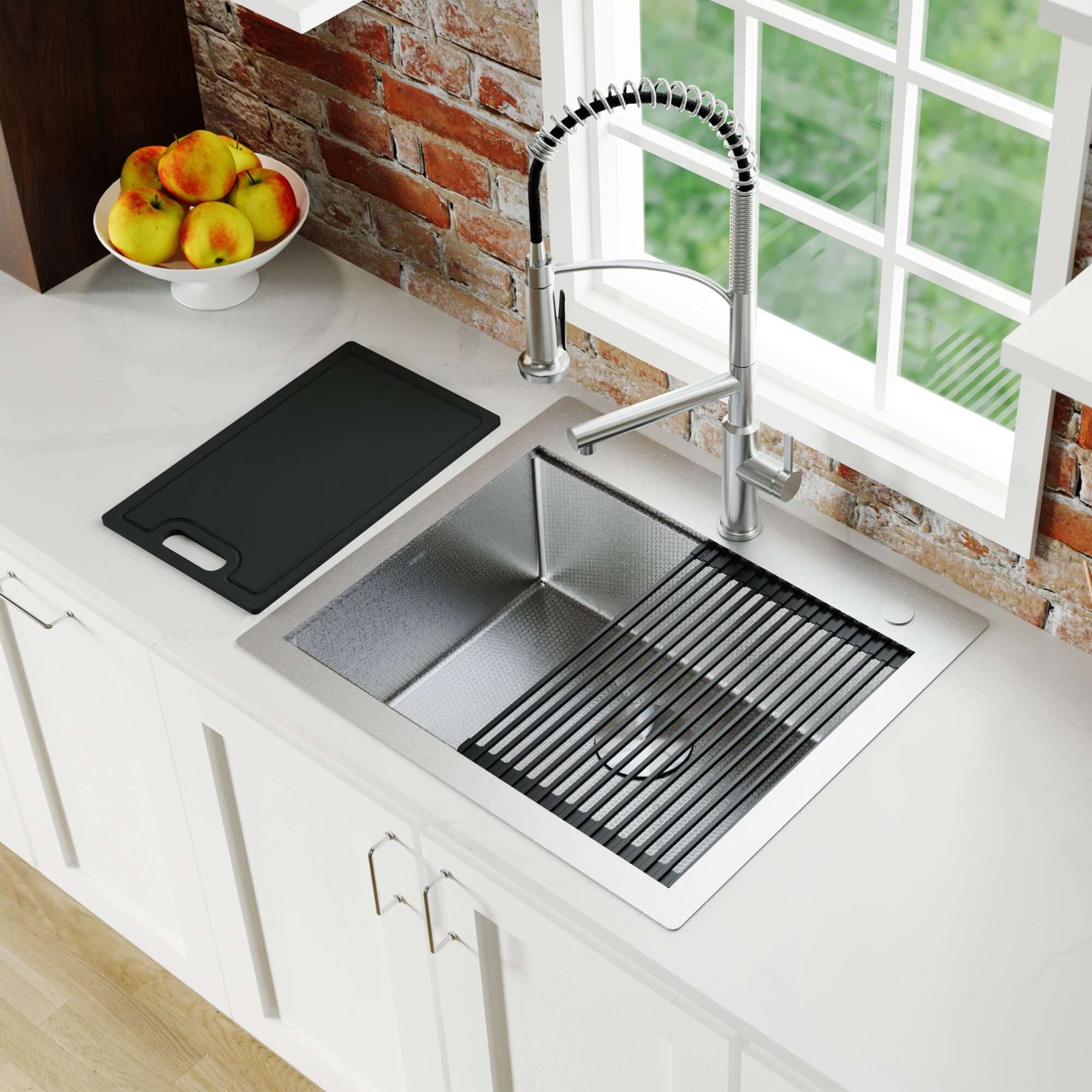 Alternate Image for Karran Matrix 25" Drop In/Topmount Stainless Steel Workstation Kitchen Sink with Accessories, 16 Gauge, HST2522SBSS