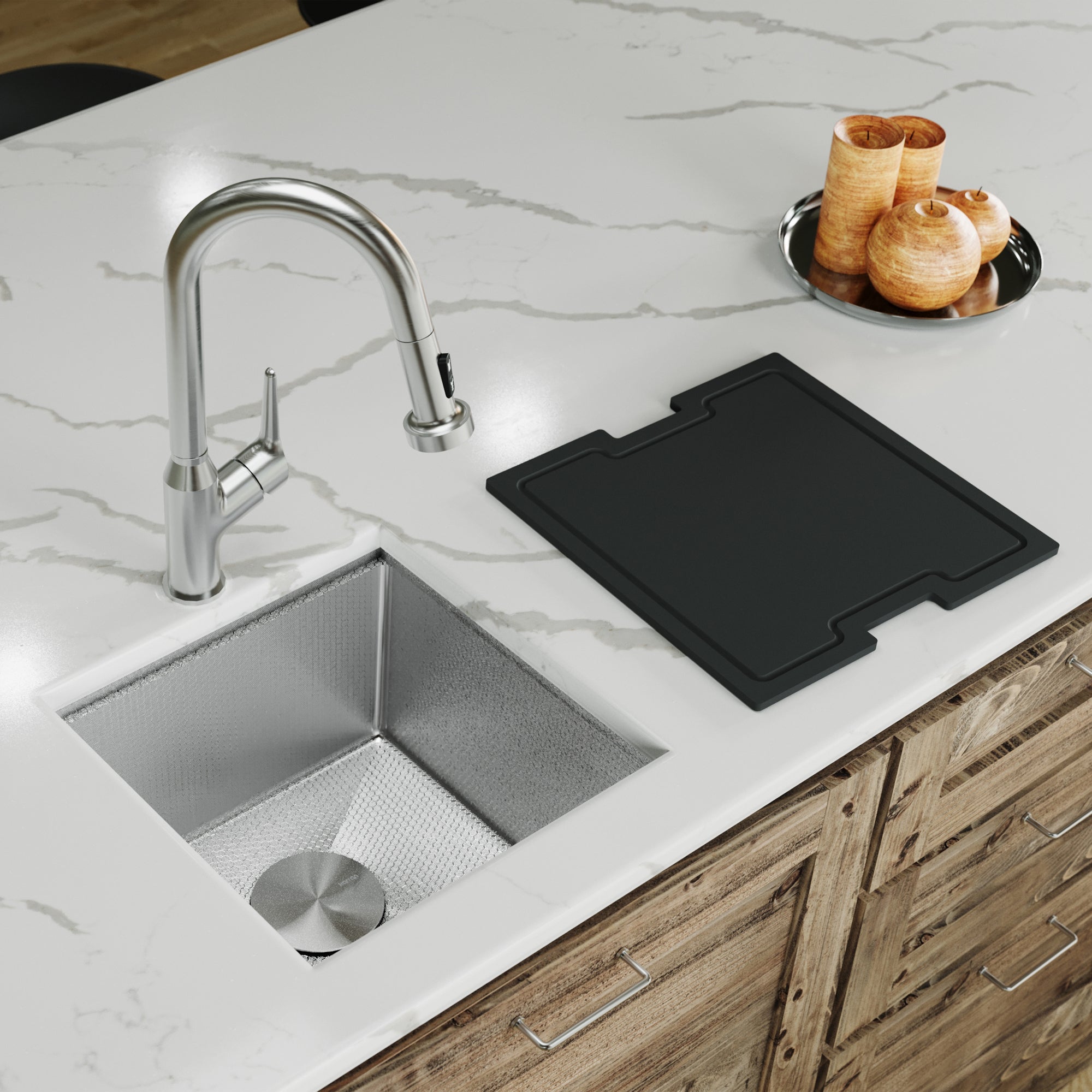 Karran Matrix 17" Undermount Stainless Steel Workstation Kitchen Sink with Accessories, 16 Gauge, HSU1717SBSS