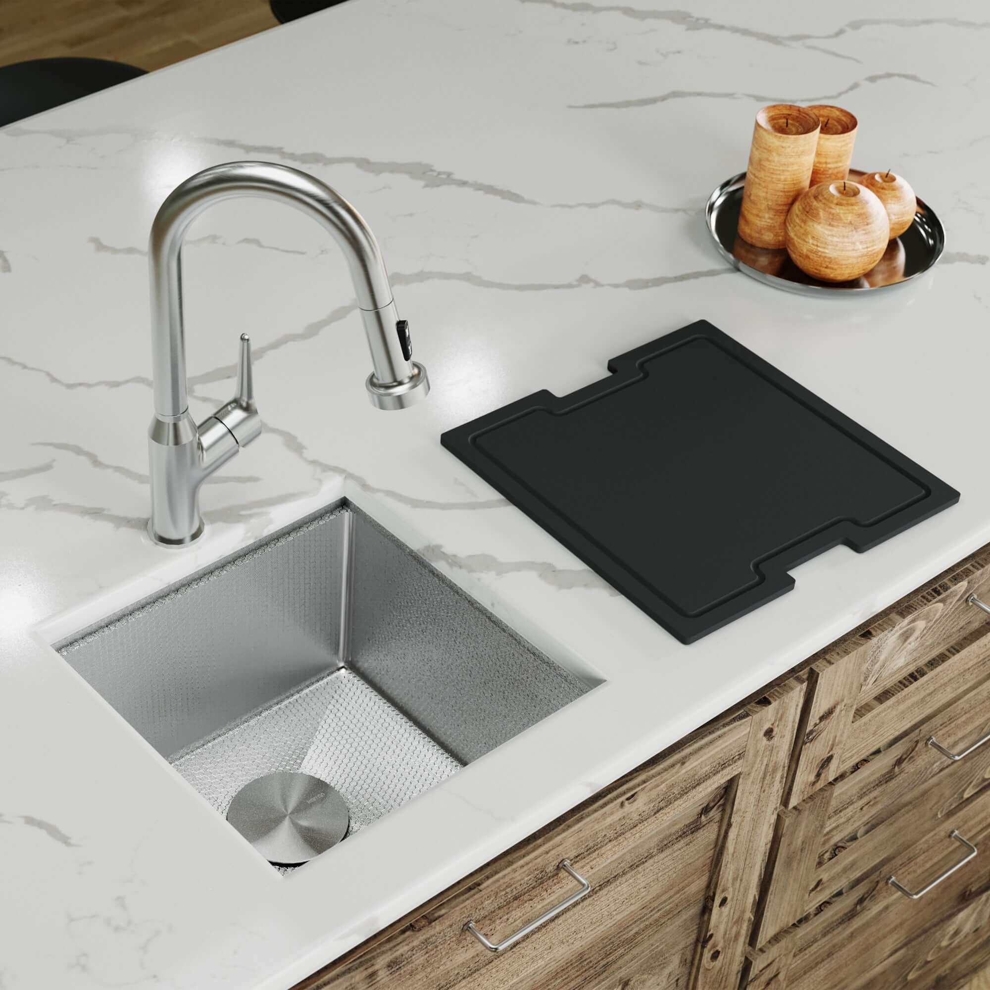 Alternate Image for Karran Matrix 17" Undermount Stainless Steel Workstation Kitchen Sink with Accessories, 16 Gauge, HSU1717SBSS