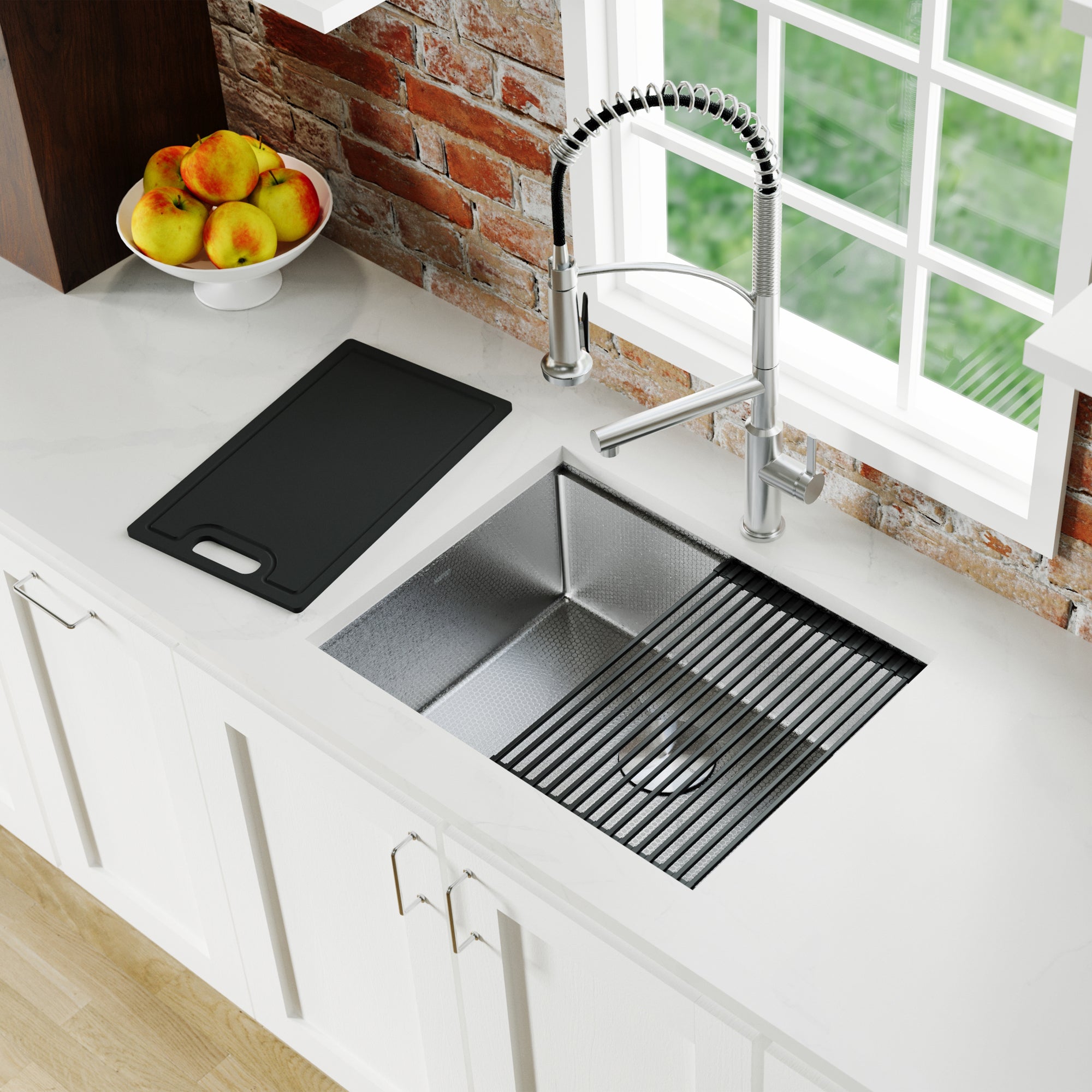 Karran Matrix 24" Undermount Stainless Steel Workstation Kitchen Sink with Accessories, 16 Gauge, HSU2419SBSS