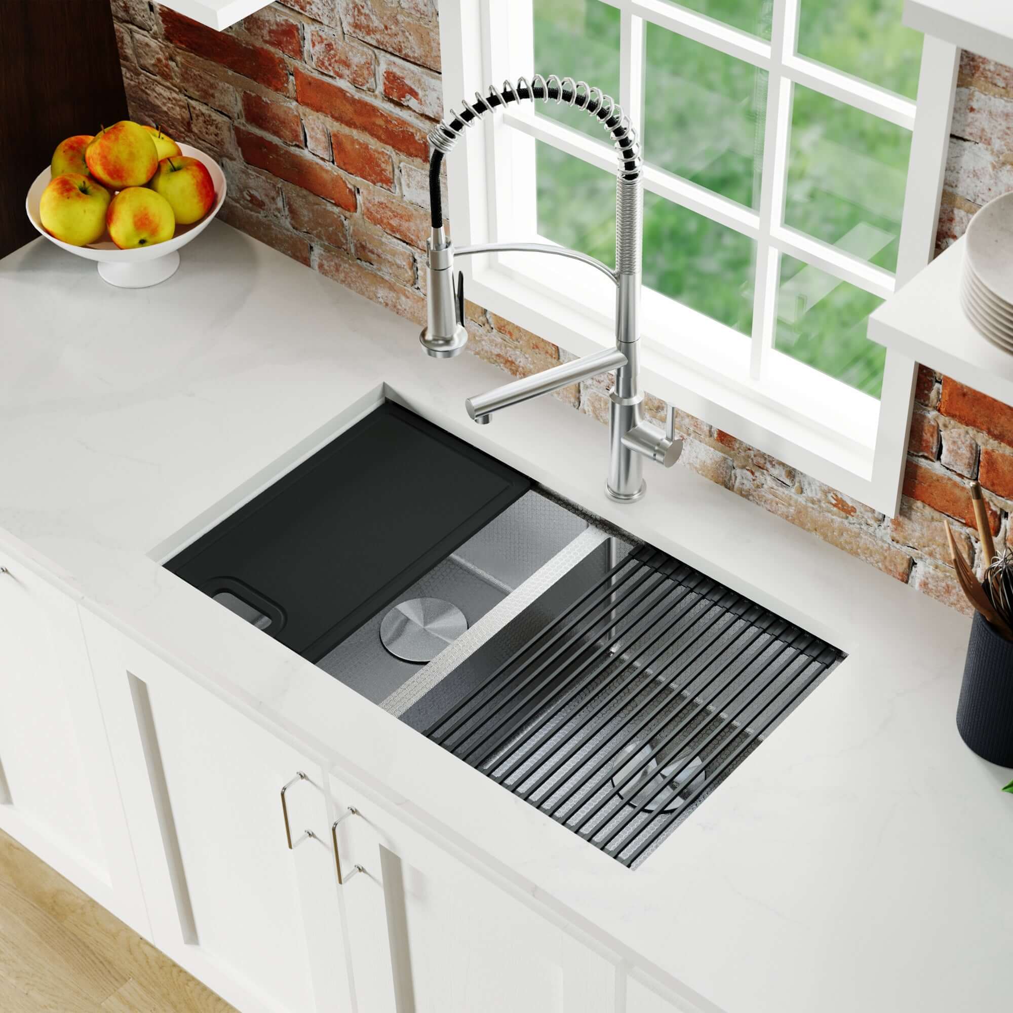 Alternate Image for Karran Matrix 32" Undermount Stainless Steel Workstation Kitchen Sink with Accessories, 50/50 Double Bowl, 16 Gauge, HSU3219DBSS