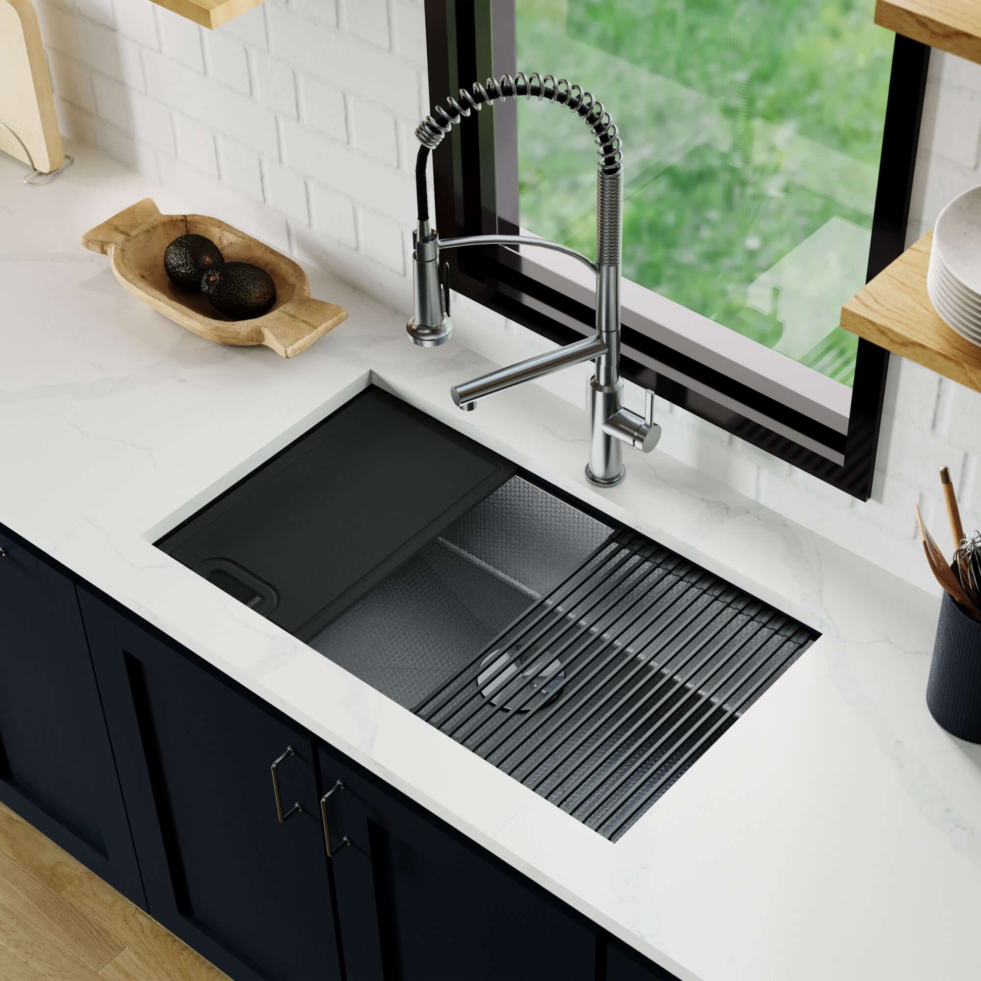 Alternate Image for Karran Matrix 32" Undermount Stainless Steel Workstation Kitchen Sink with Accessories, Gunmetal Grey, 16 Gauge, HSU3219SBGG