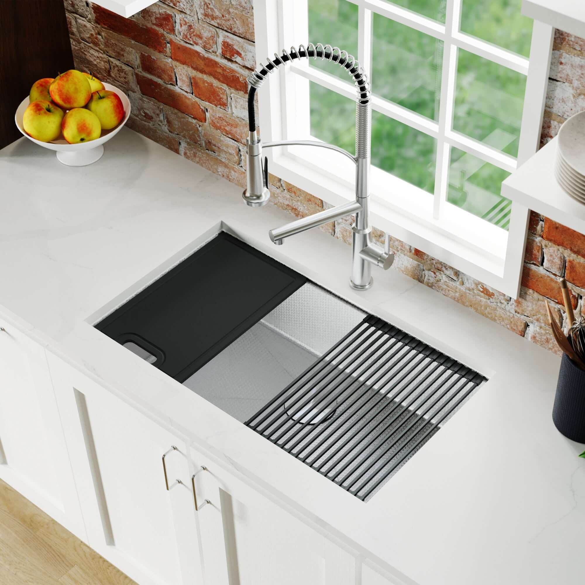 Alternate Image for Karran Matrix 32" Undermount Stainless Steel Workstation Kitchen Sink with Accessories, 16 Gauge, HSU3219SBSS