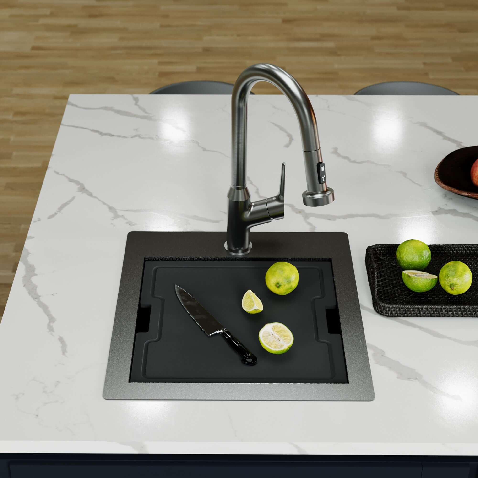 Alternate Image for Karran Matrix 17" Drop In/Topmount Stainless Steel Workstation Kitchen Sink with Accessories, Gunmetal Grey, 16 Gauge, HST1719SBGG