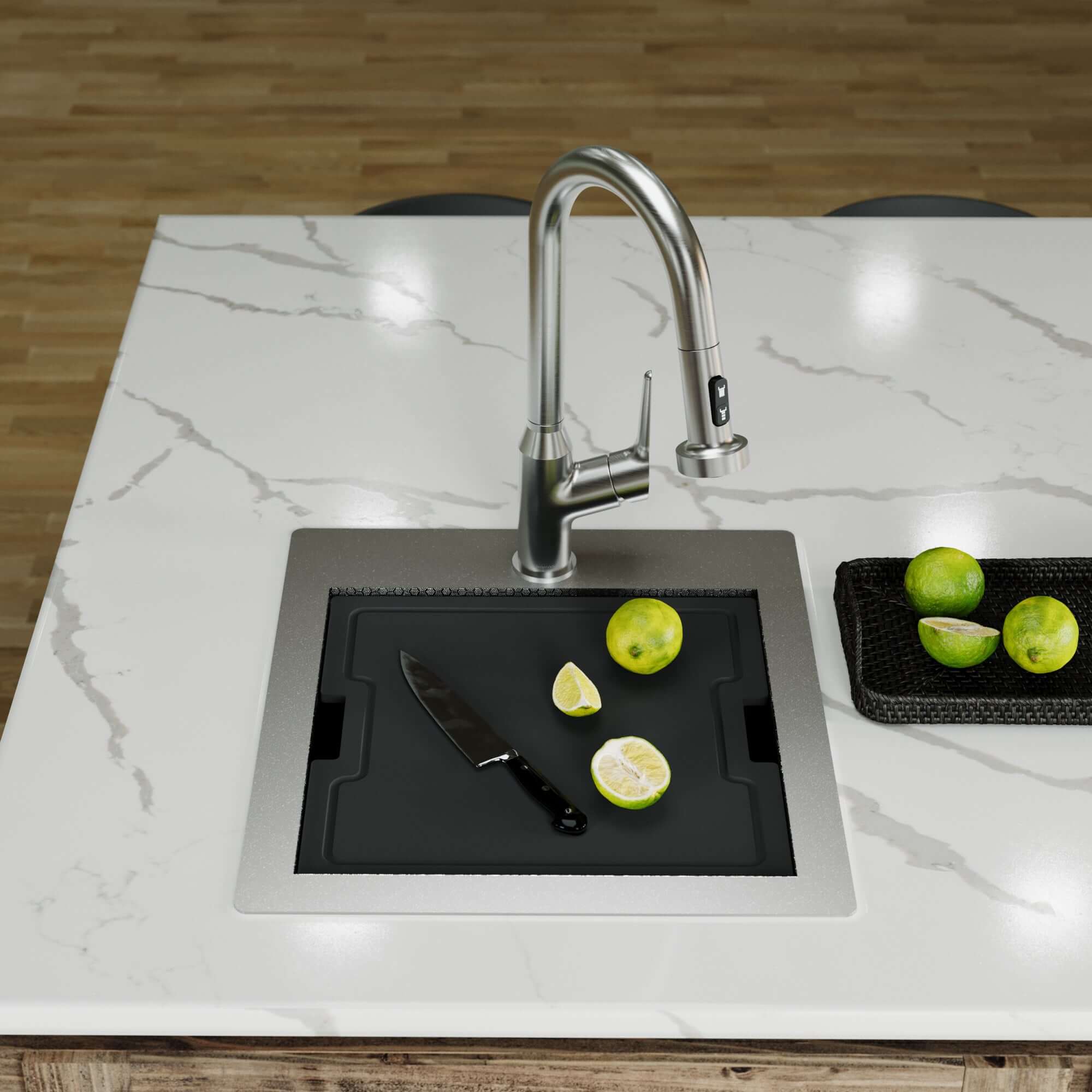 Alternate Image for Karran Matrix 17" Drop In/Topmount Stainless Steel Workstation Kitchen Sink with Accessories, 16 Gauge, HST1719SBSS