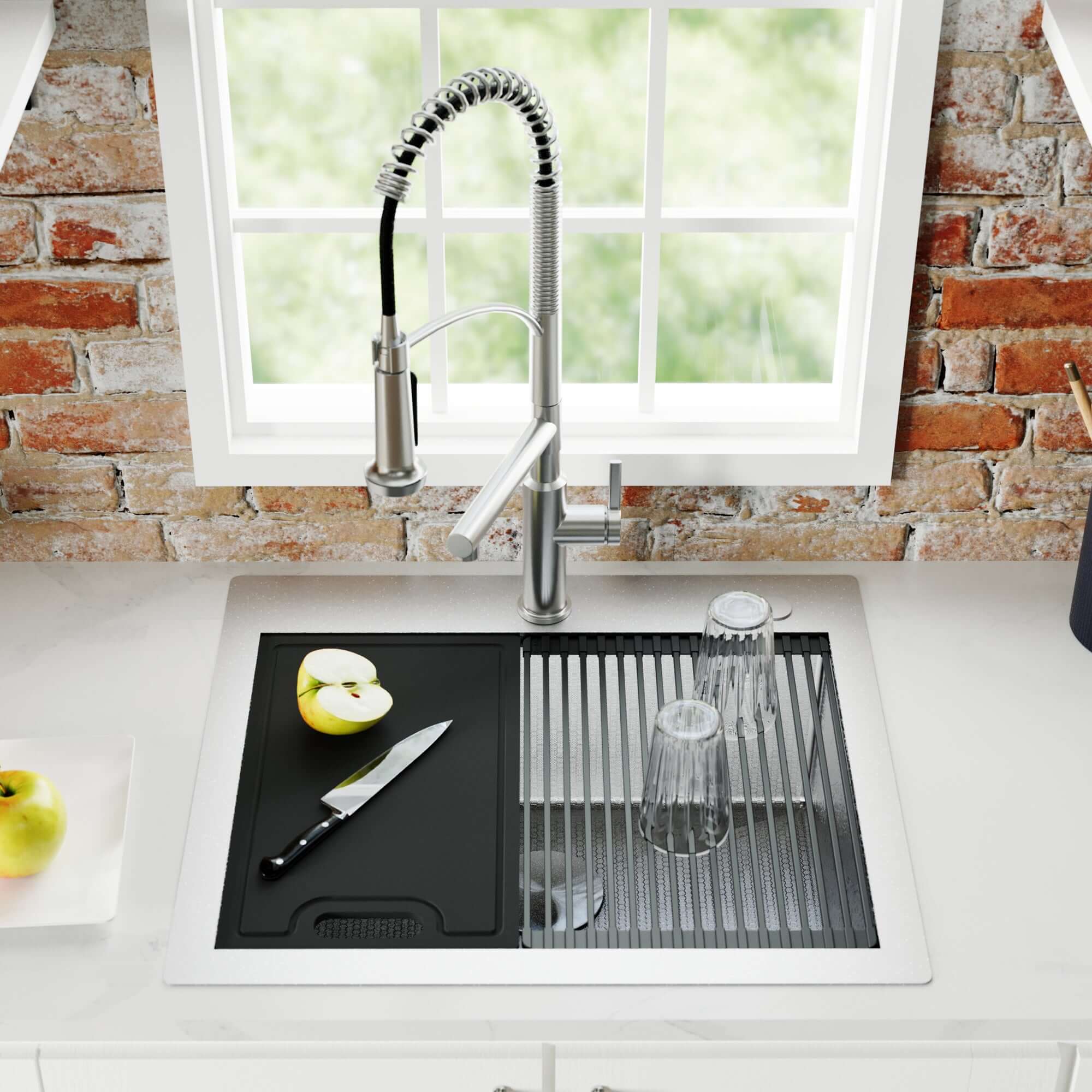 Alternate Image for Karran Matrix 25" Drop In/Topmount Stainless Steel Workstation Kitchen Sink with Accessories, 16 Gauge, HST2522SBSS