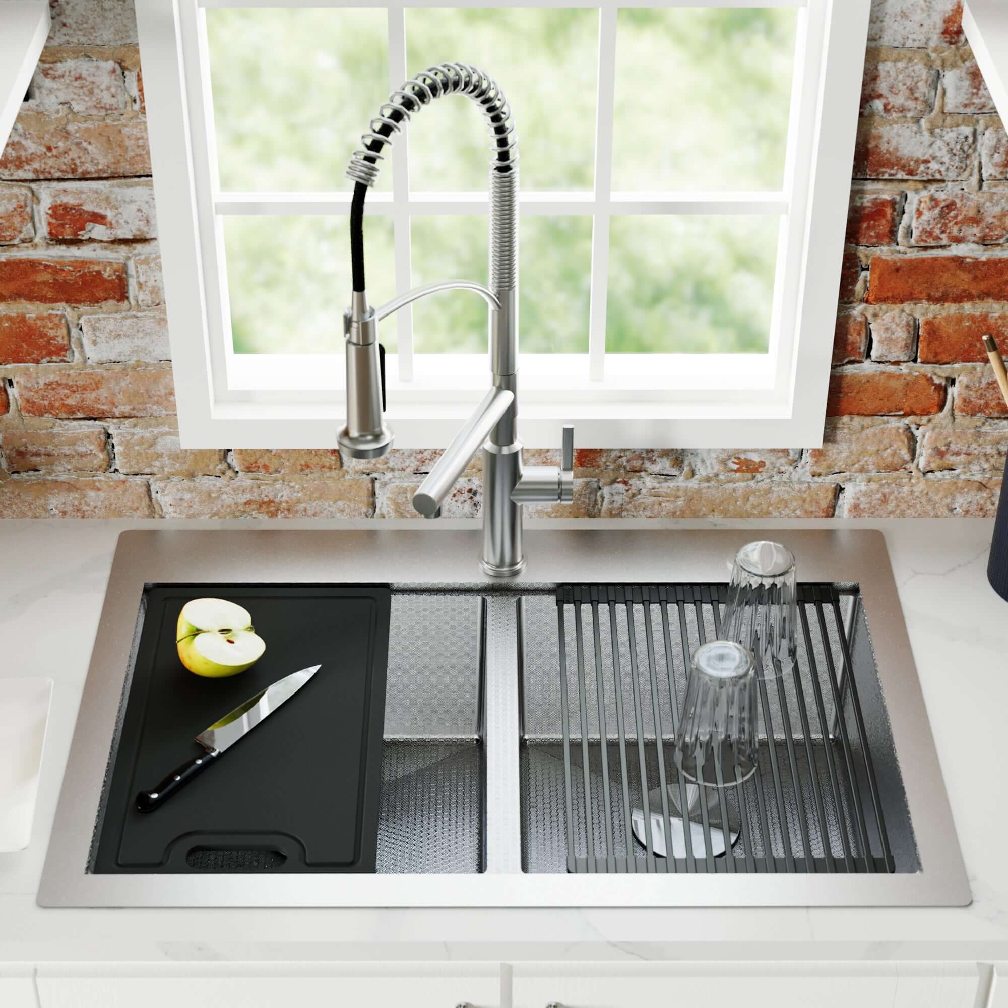 Alternate Image for Karran Matrix 33" Drop In/Topmount Stainless Steel Workstation Kitchen Sink with Accessories, 50/50 Double Bowl, 16 Gauge, HST3322DBSS