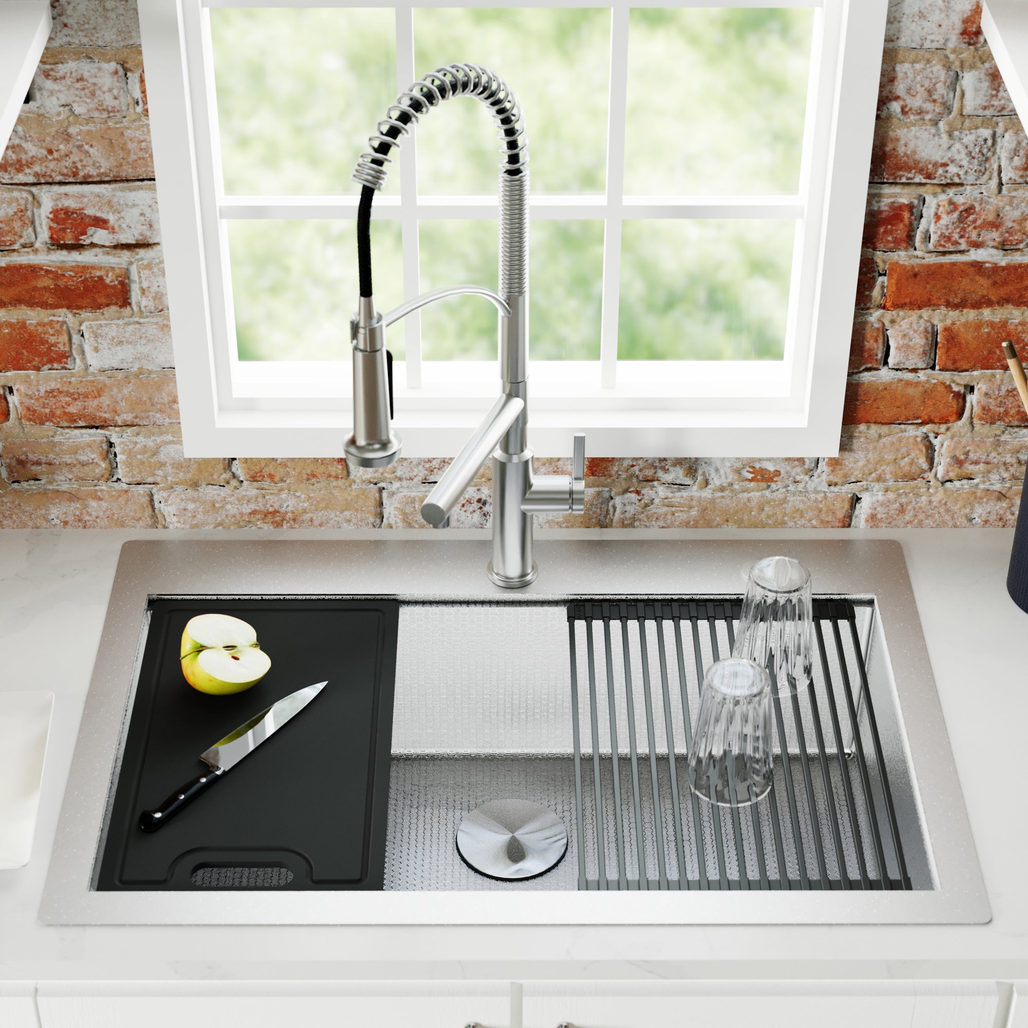 Alternate Image for Karran Matrix 33" Drop In/Topmount Stainless Steel Workstation Kitchen Sink with Accessories, 16 Gauge, HST3322SBSS