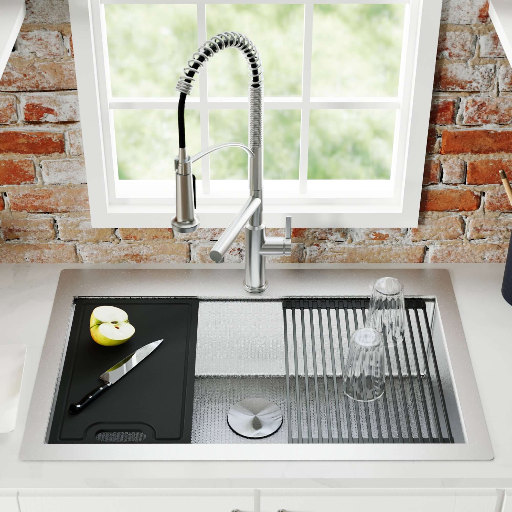 Alternate Image for Karran Matrix 33" Drop In/Topmount Stainless Steel Workstation Kitchen Sink with Accessories, 16 Gauge, HST3322SBSS