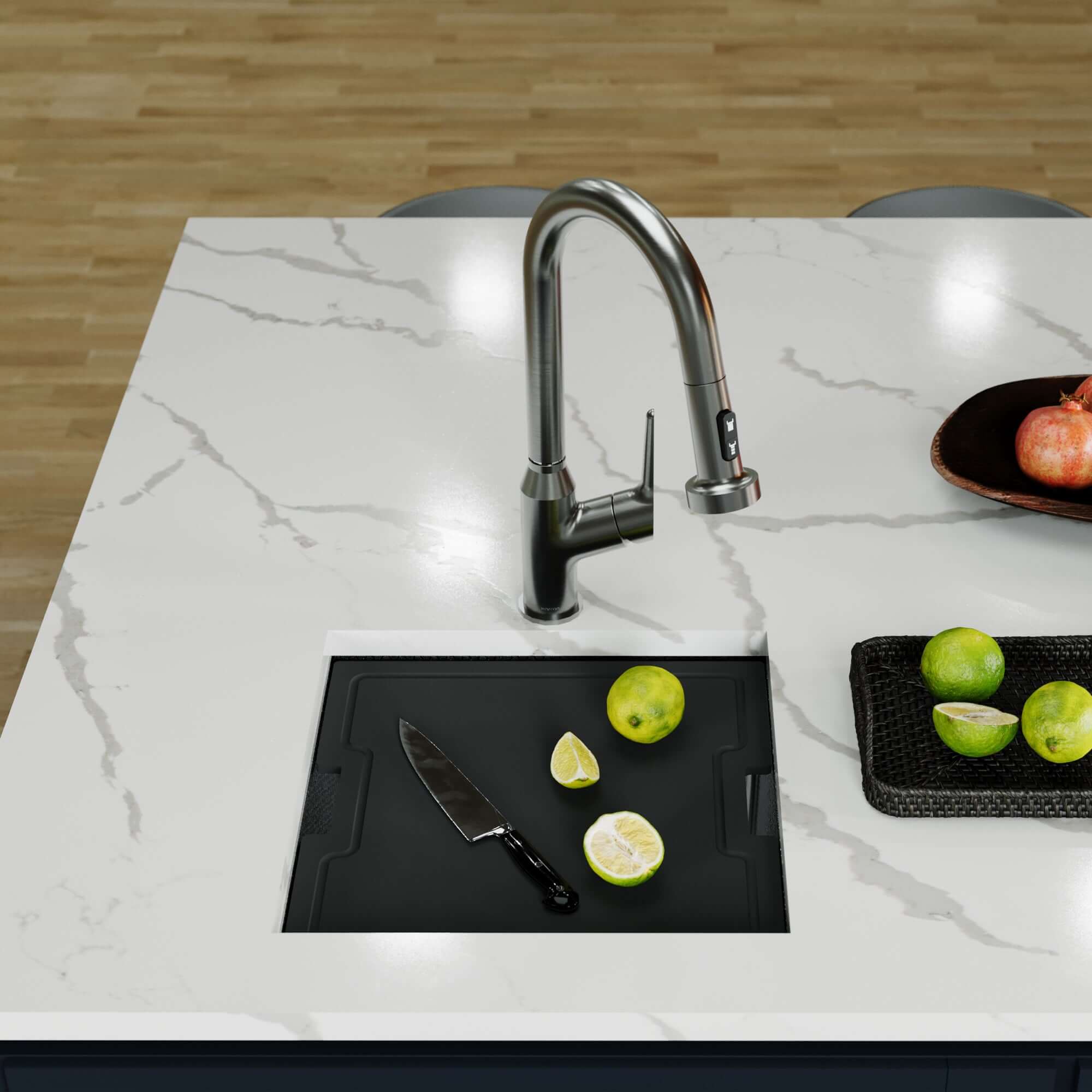 Alternate Image for Karran Matrix 17" Undermount Stainless Steel Workstation Kitchen Sink with Accessories, Gunmetal Grey, 16 Gauge, HSU1717SBGG