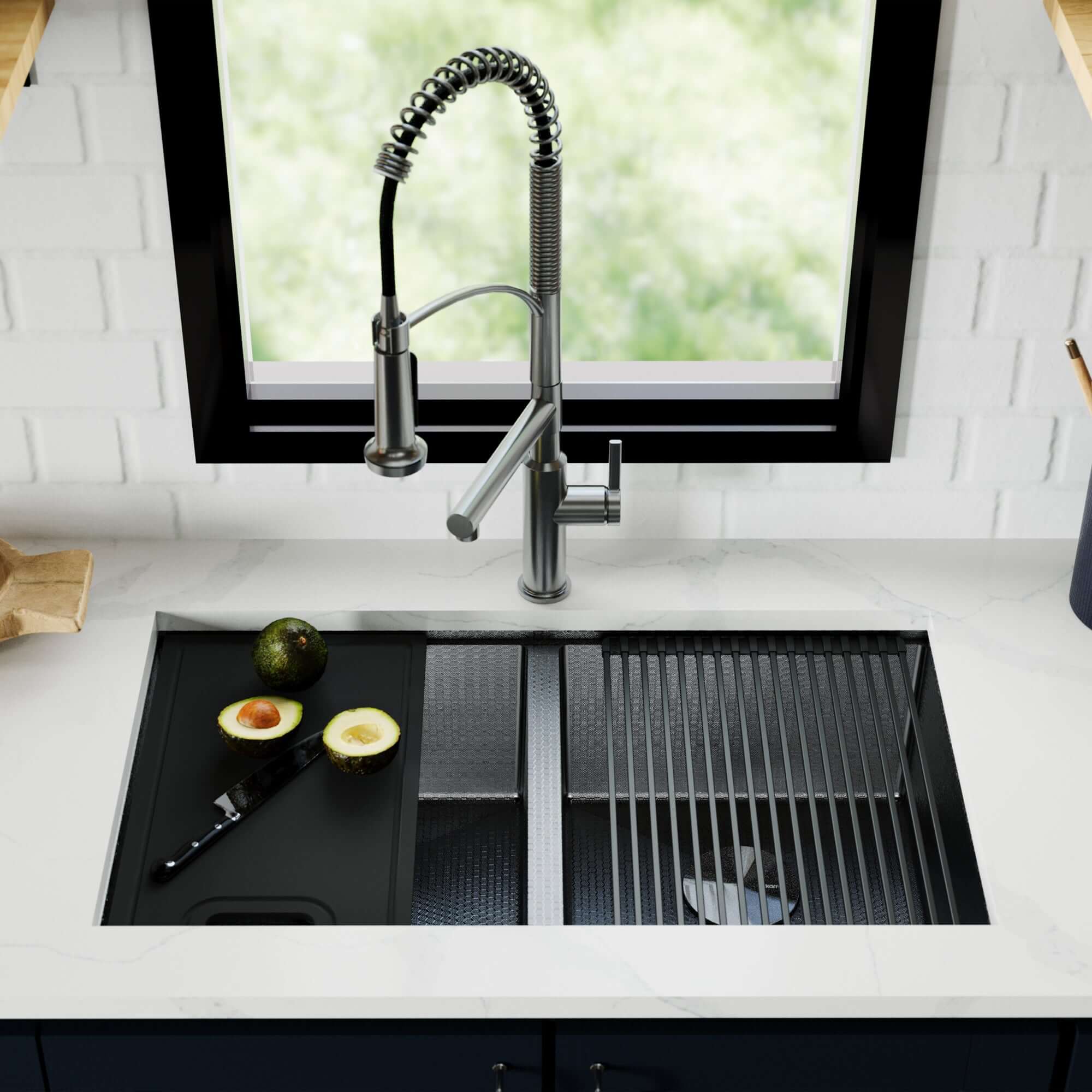 Alternate Image for Karran Matrix 32" Undermount Stainless Steel Workstation Kitchen Sink with Accessories, 50/50 Double Bowl, Gunmetal Grey, 16 Gauge, HSU3219DBGG