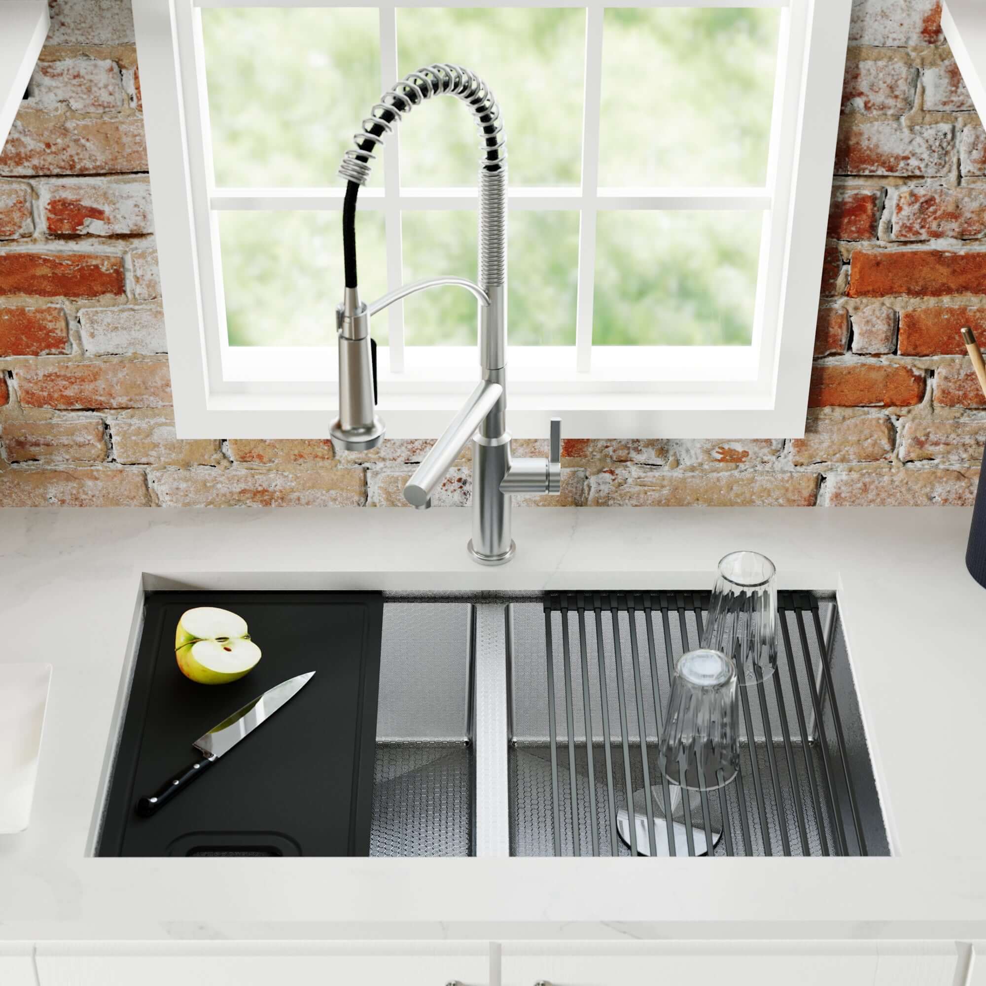 Alternate Image for Karran Matrix 32" Undermount Stainless Steel Workstation Kitchen Sink with Accessories, 50/50 Double Bowl, 16 Gauge, HSU3219DBSS