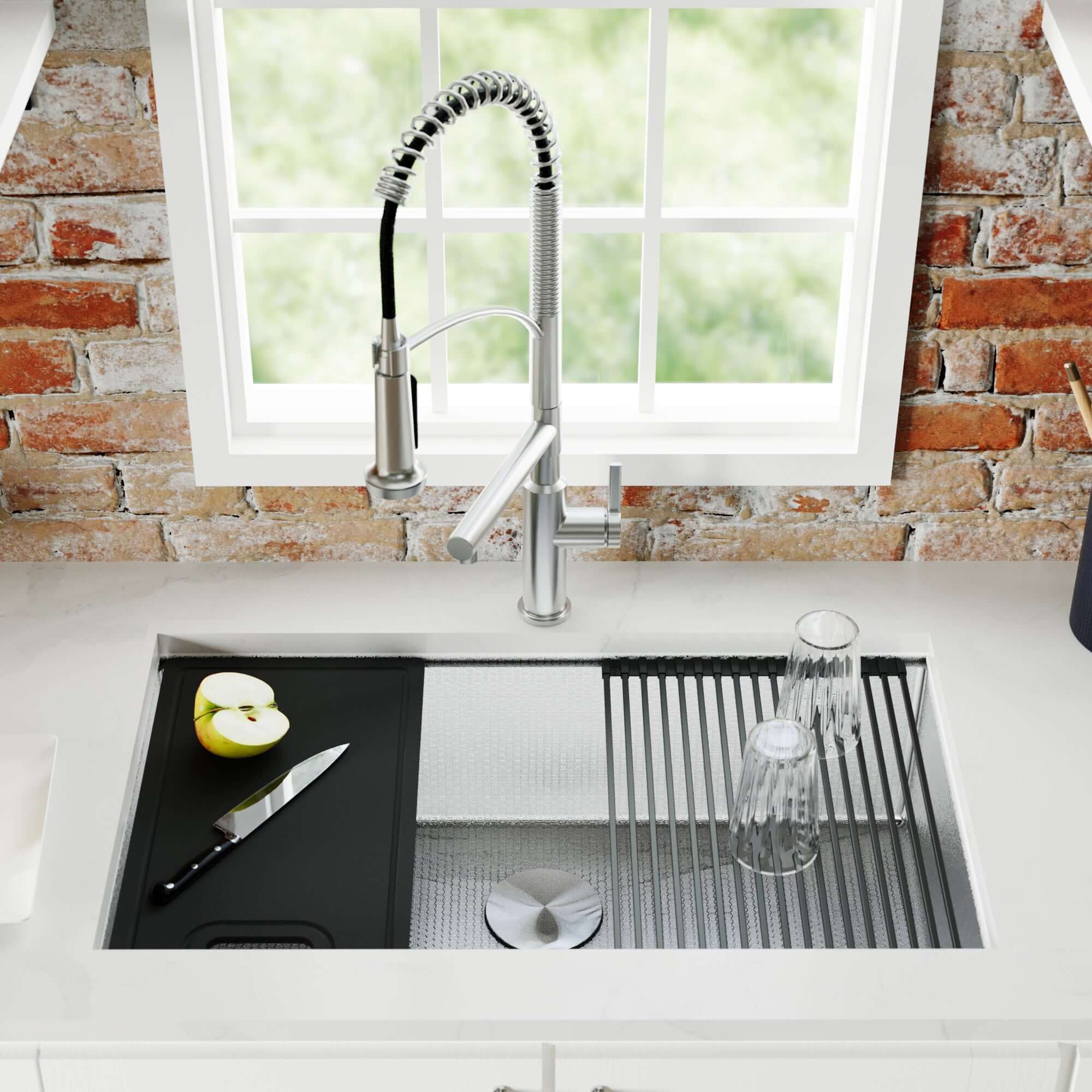 Alternate Image for Karran Matrix 32" Undermount Stainless Steel Workstation Kitchen Sink with Accessories, 16 Gauge, HSU3219SBSS