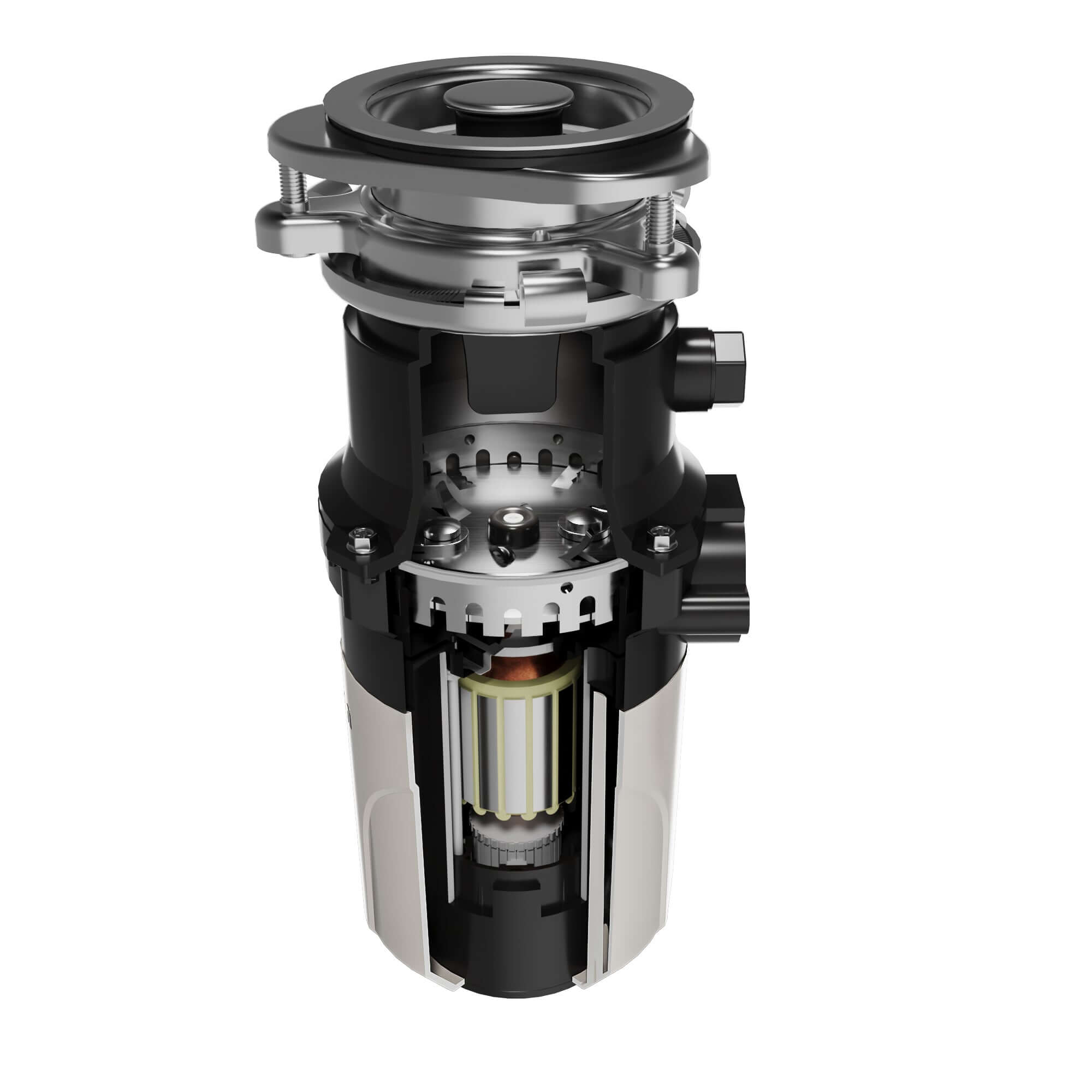 Alternate Image for Karran 1/3 HP Continuous Feed Garbage Disposal for Kitchen Sinks with Power Cord and Accessories Included, Stainless Steel, Black and Grey, KGD230